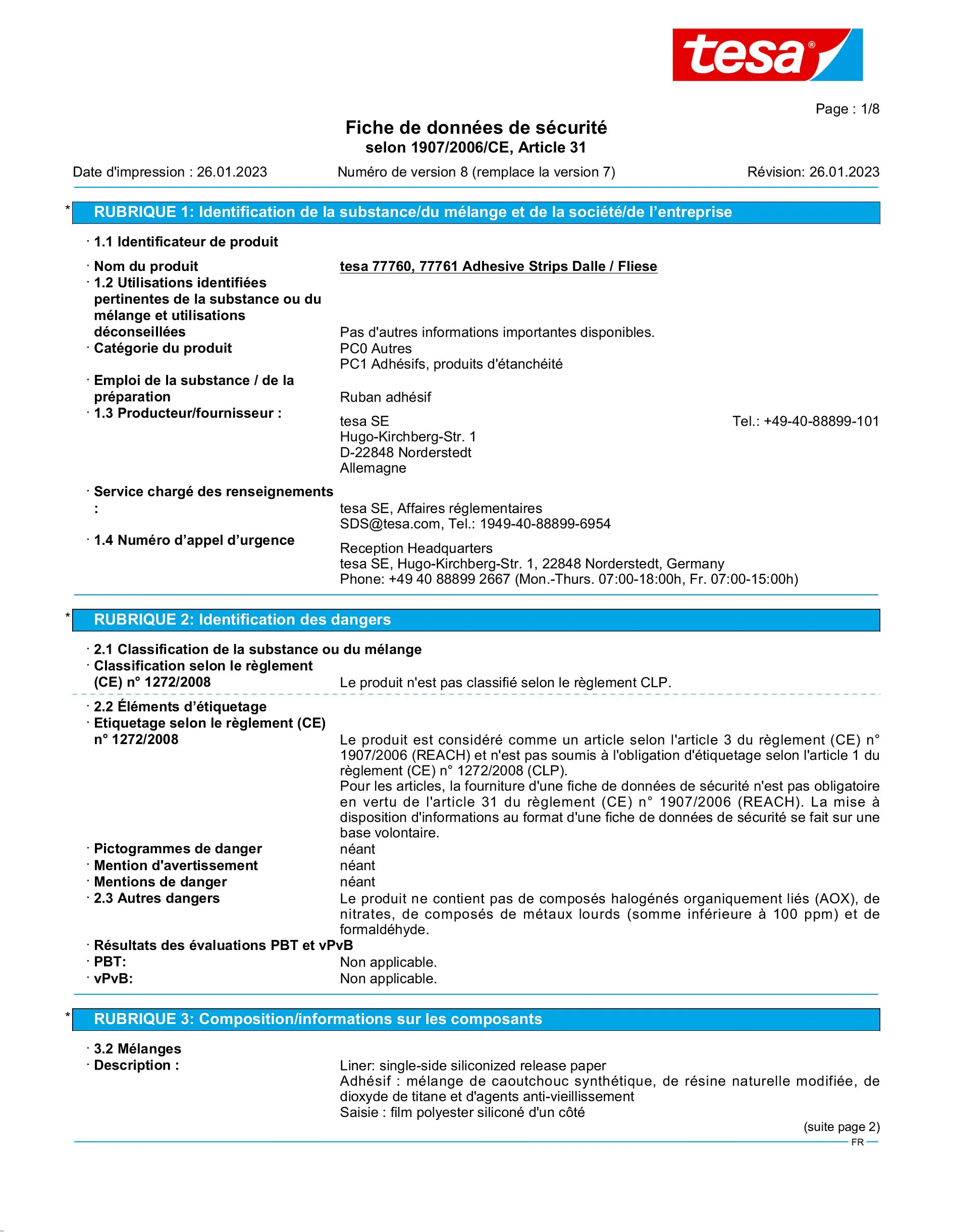 Safety data sheet_tesa® 77761_fr-FR_v8
