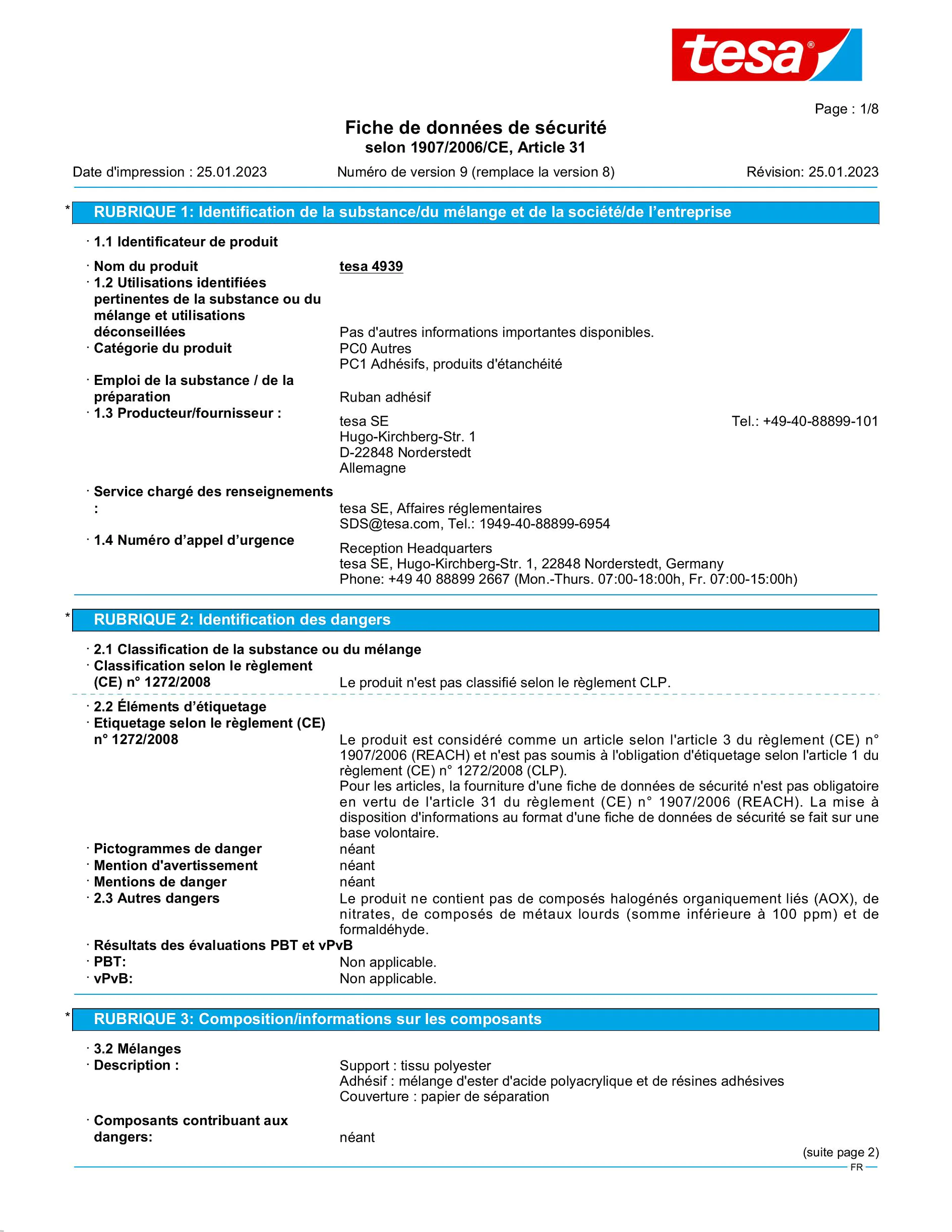 Safety data sheet_tesa® 4939_fr-FR_v9