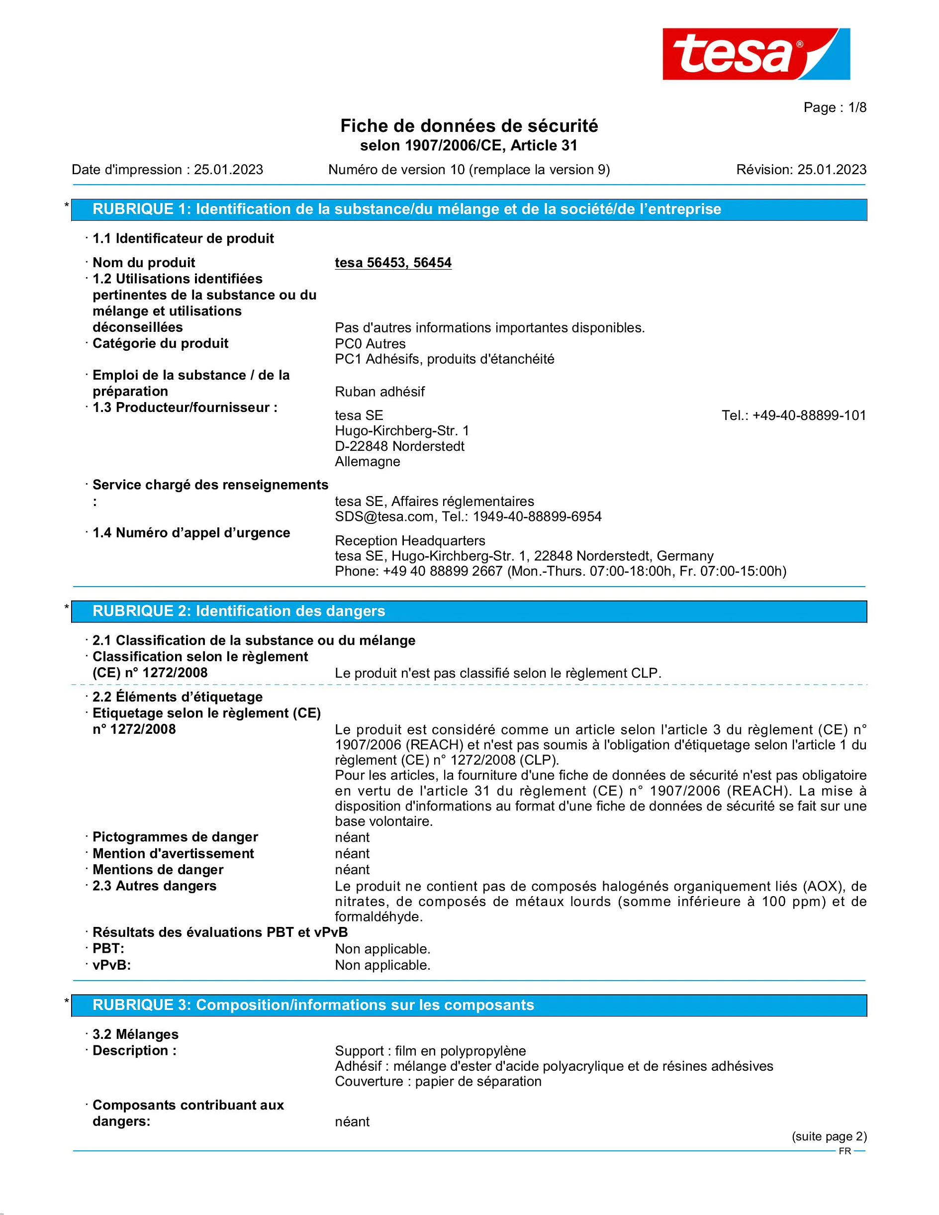 Safety data sheet_tesa® 56450_fr-FR_v10