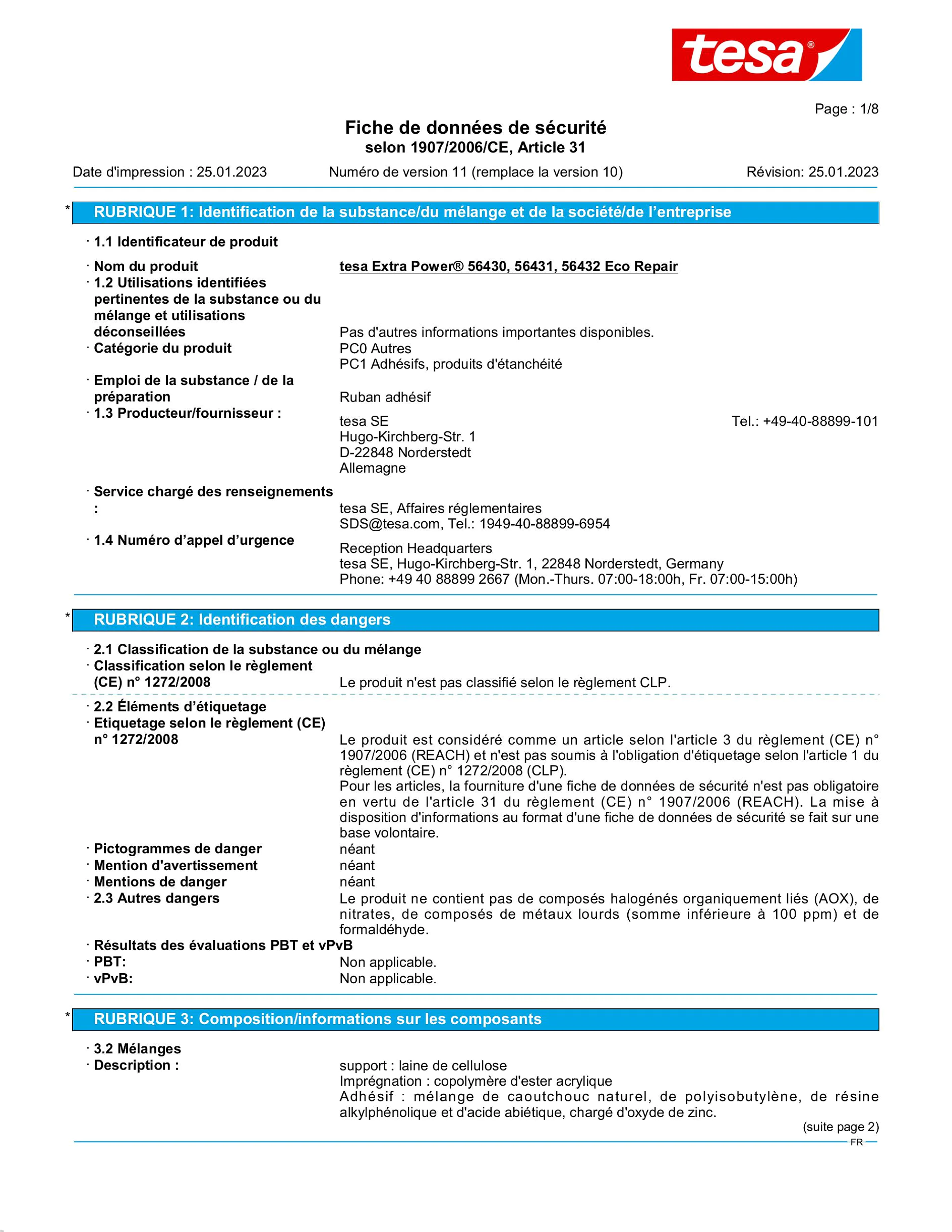 Safety data sheet_tesa® extra Power 56430_fr-FR_v11