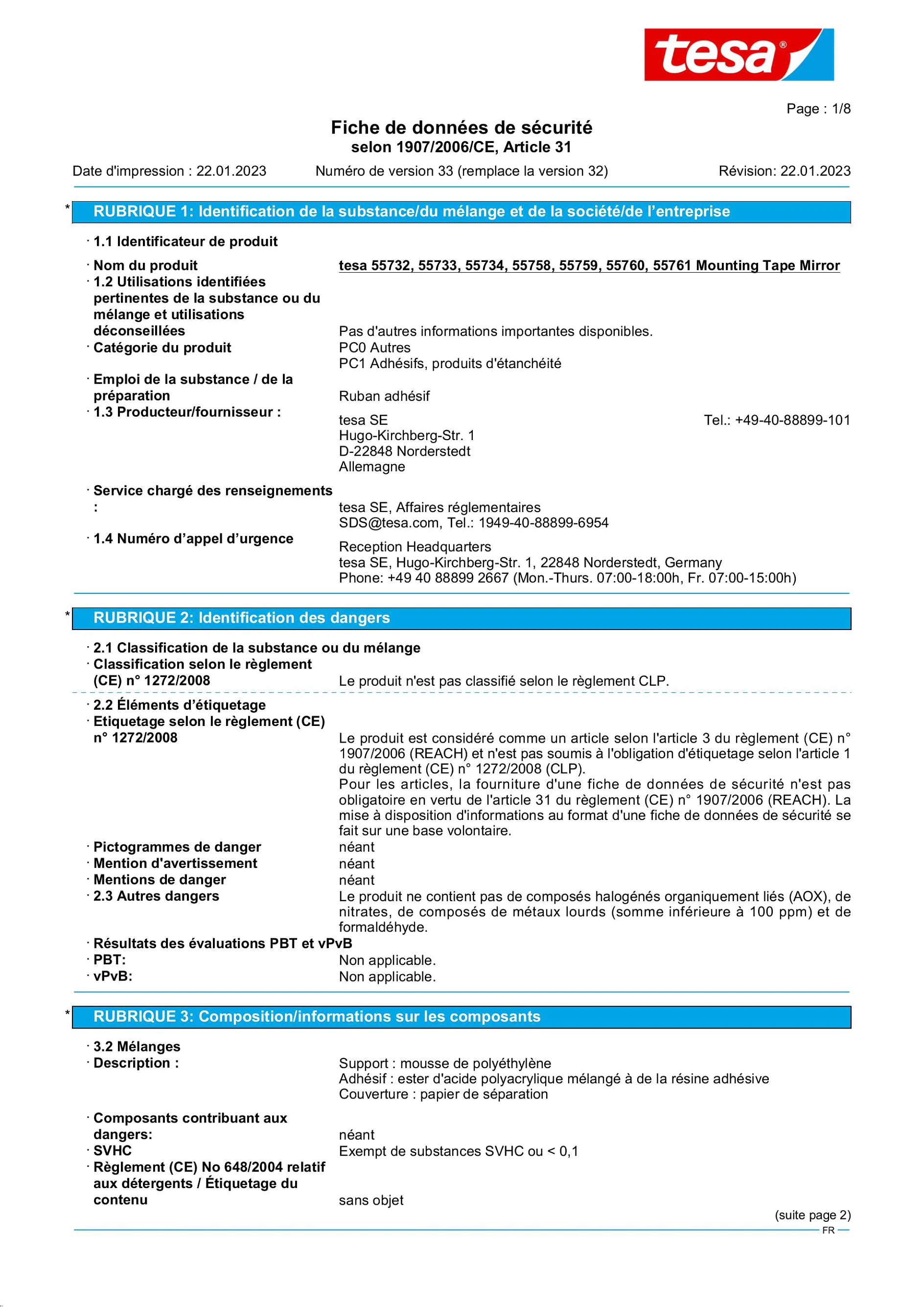 Safety data sheet_tesa® Professional 55733_fr-FR_v33