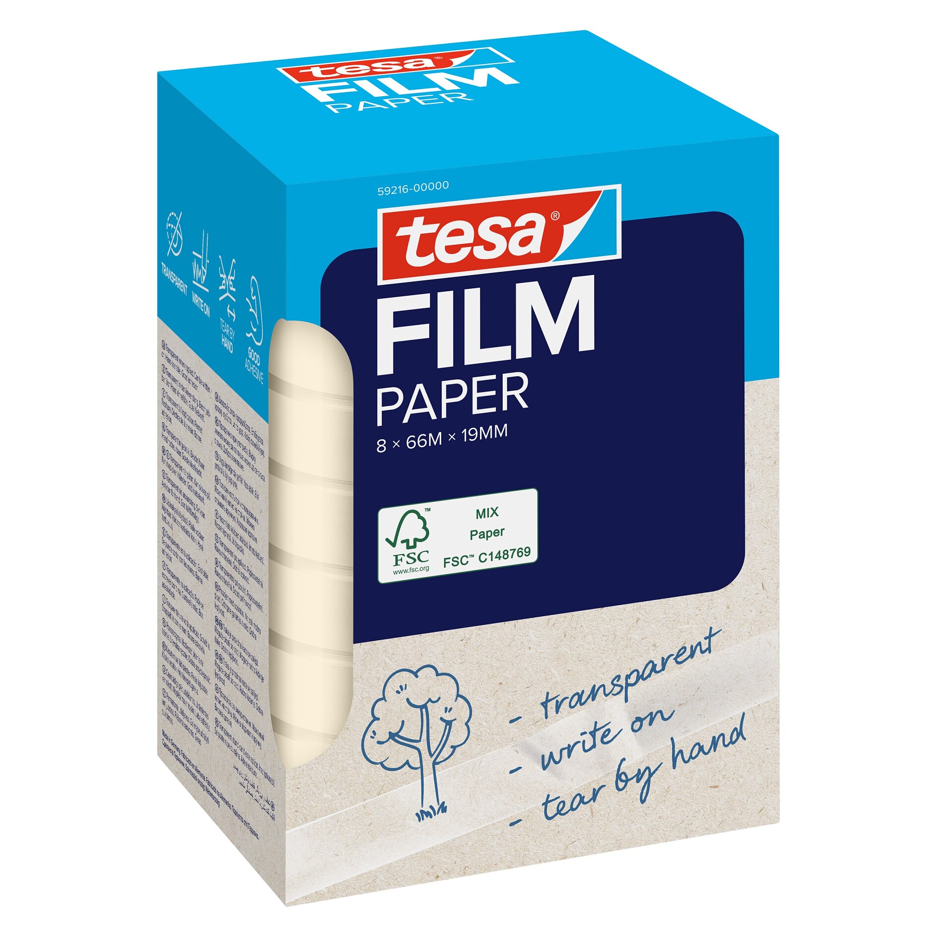 Ruban Adhésif Transparent Tesafilm Eco & Crystal - 10m X 19mm - Fabriqué à 90% De PET Recyclé - Avec Dévidoir