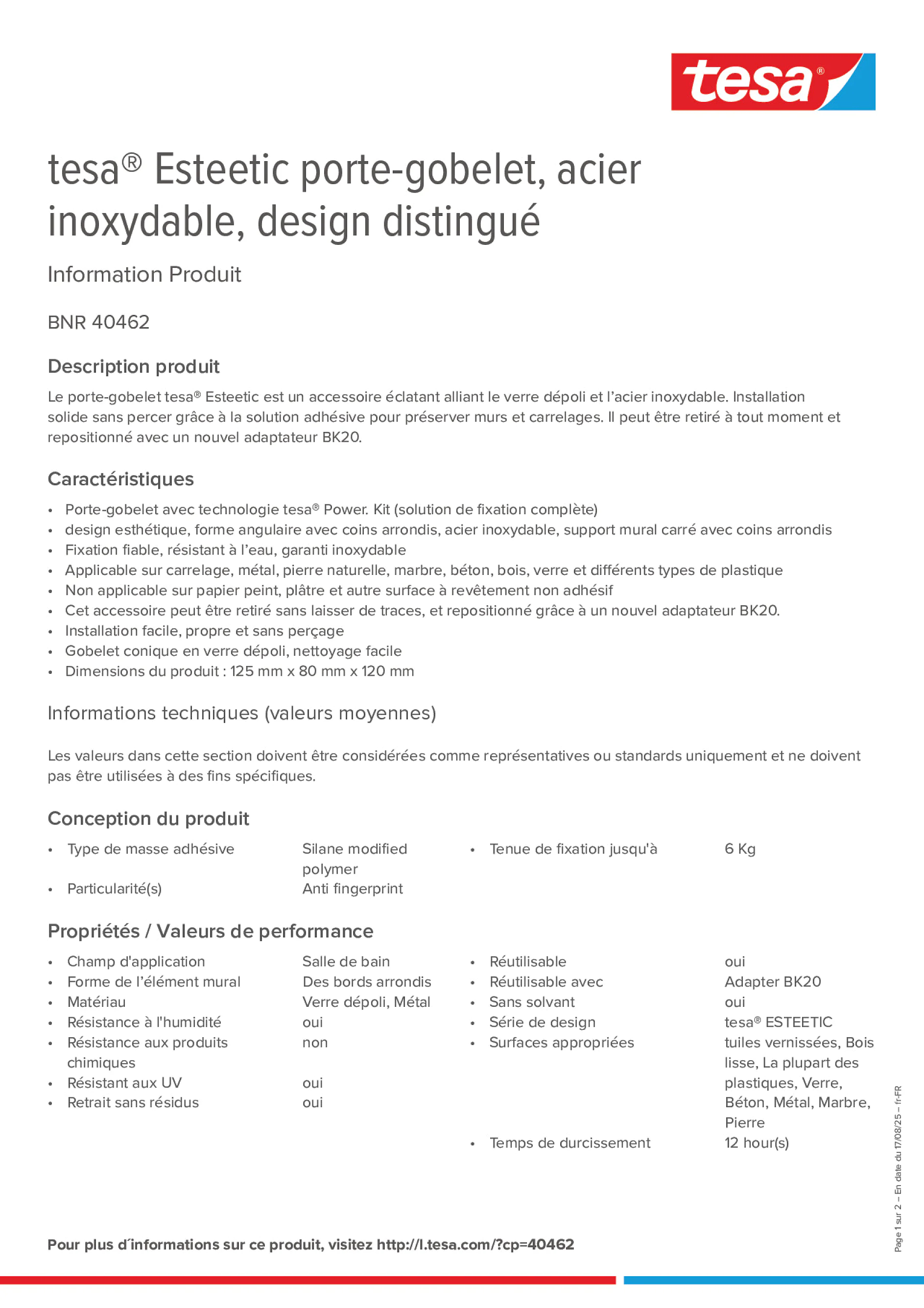 Product information_tesa® 40462_fr-FR Product information_tesa® 40462_fr-FR