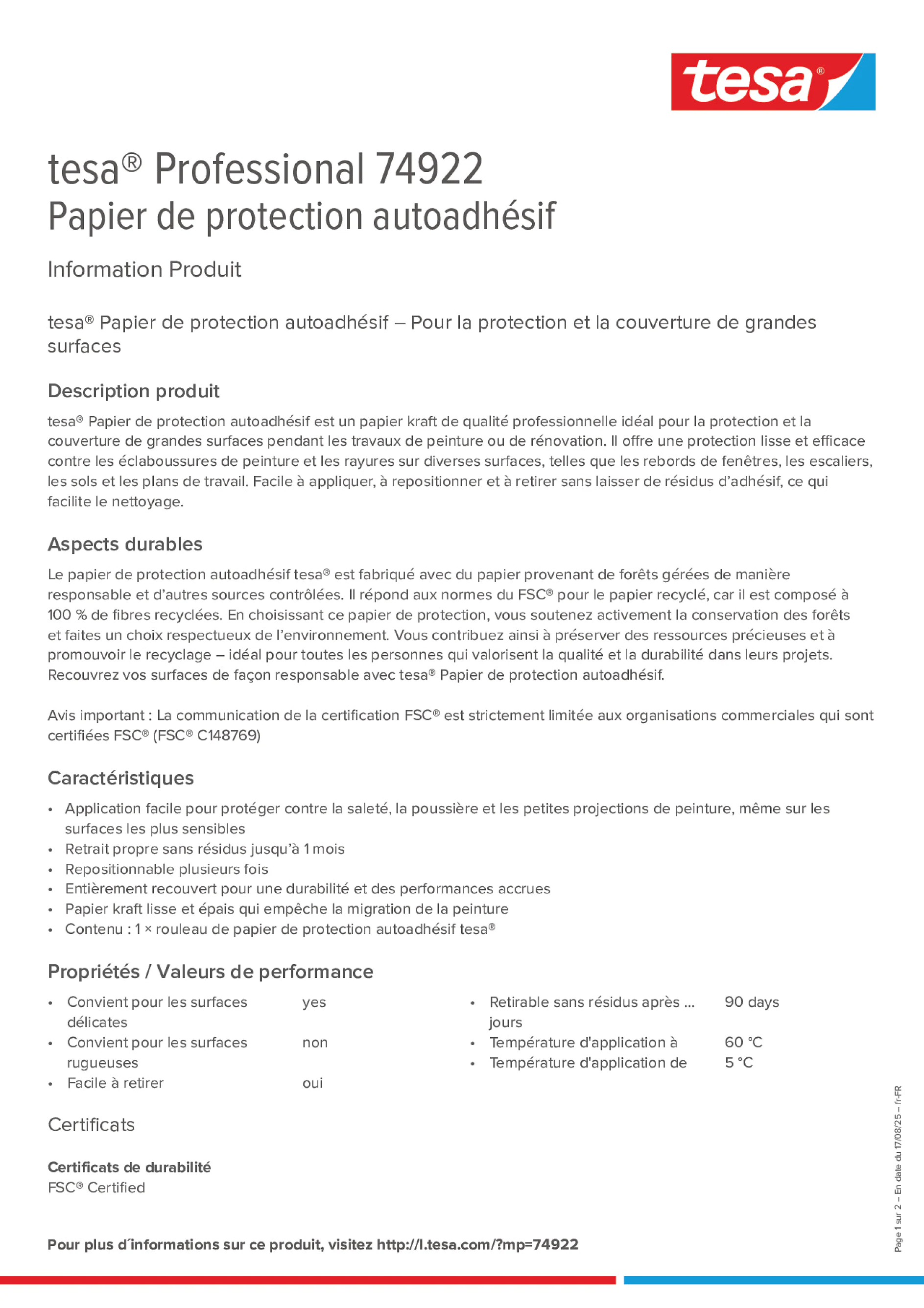 Product information_tesa® Professional 74922_fr-FR