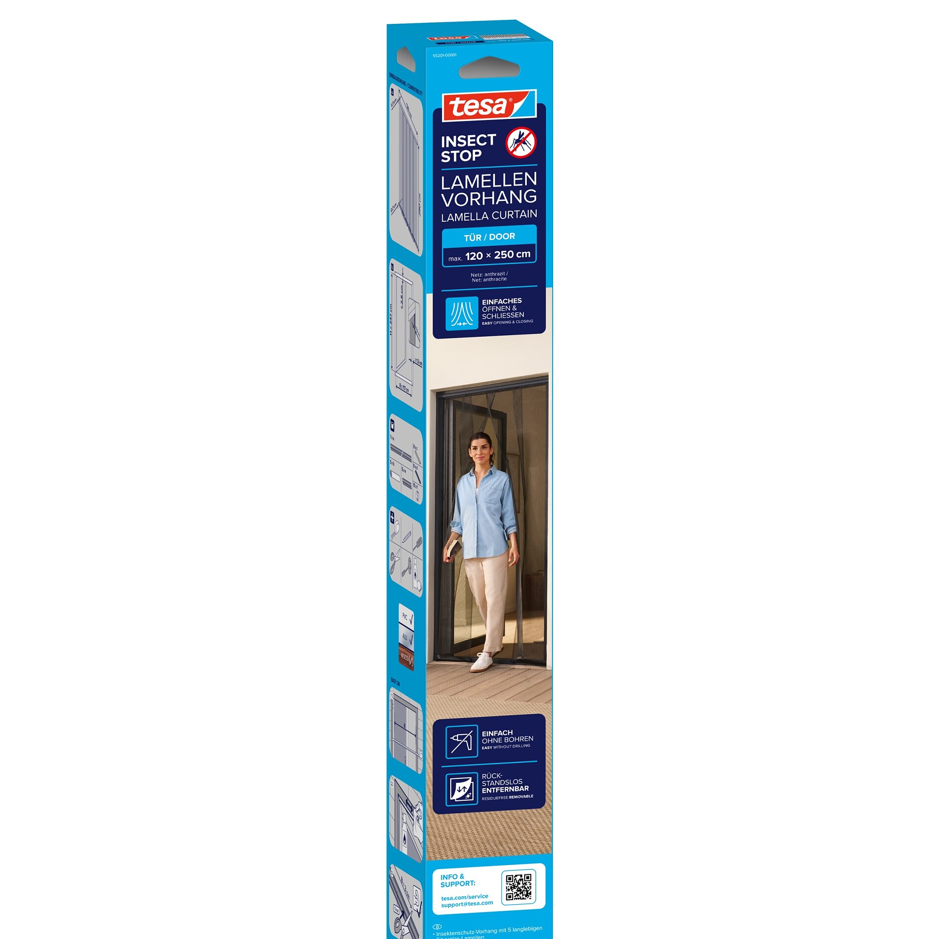 Store Plissé 2 En 1 Tesa Insect Stop – Occultant + Moustiquaire, Sans Perçage, Dimensions Max 1,16 X 1,64 M, Profils Blancs