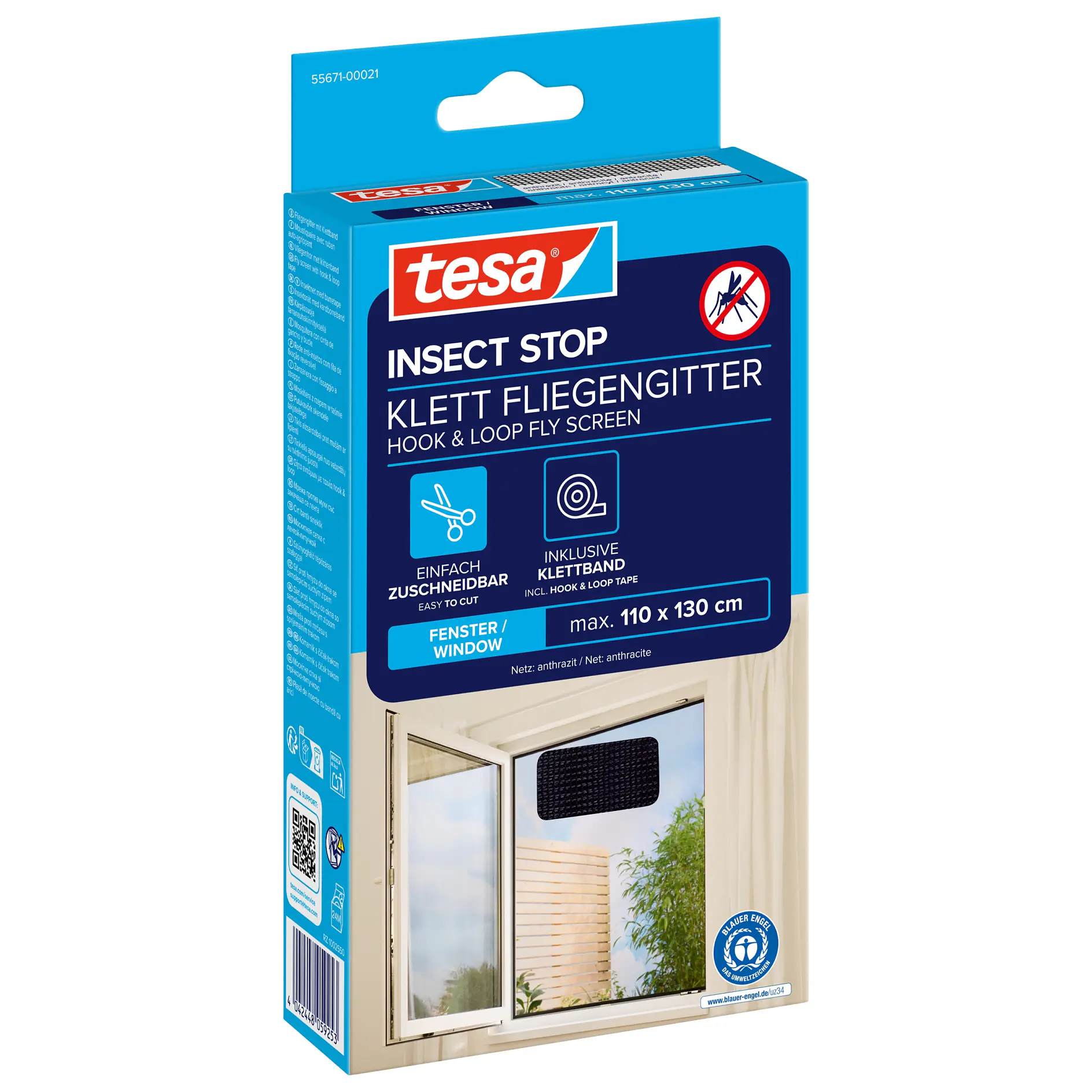 tesa insect stop hook and loop fly screen packaging showing product for window installation to keep insects out (This text has been generated by AI)