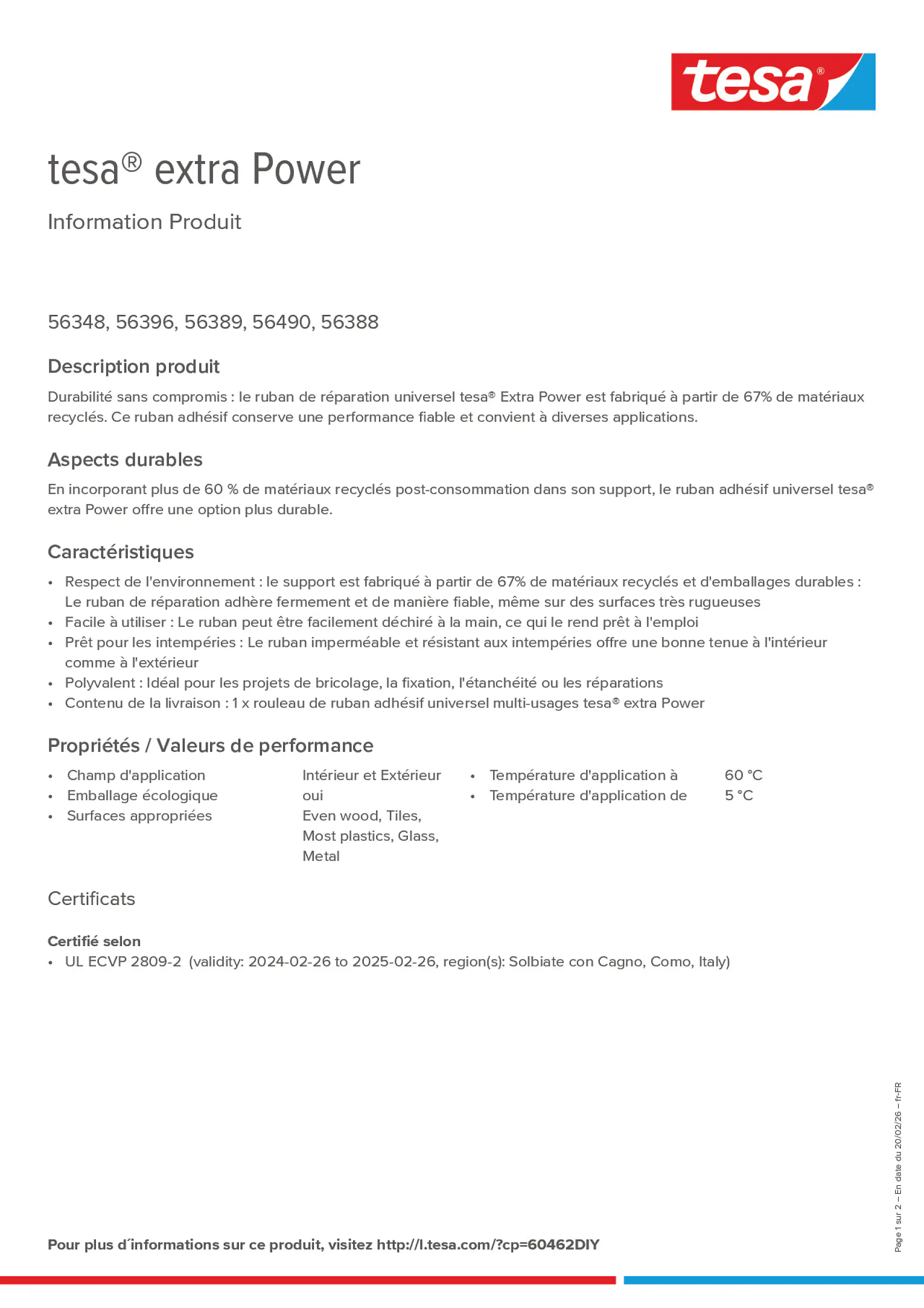 Product information_tesa® extra Power 60462DIY_fr-FR