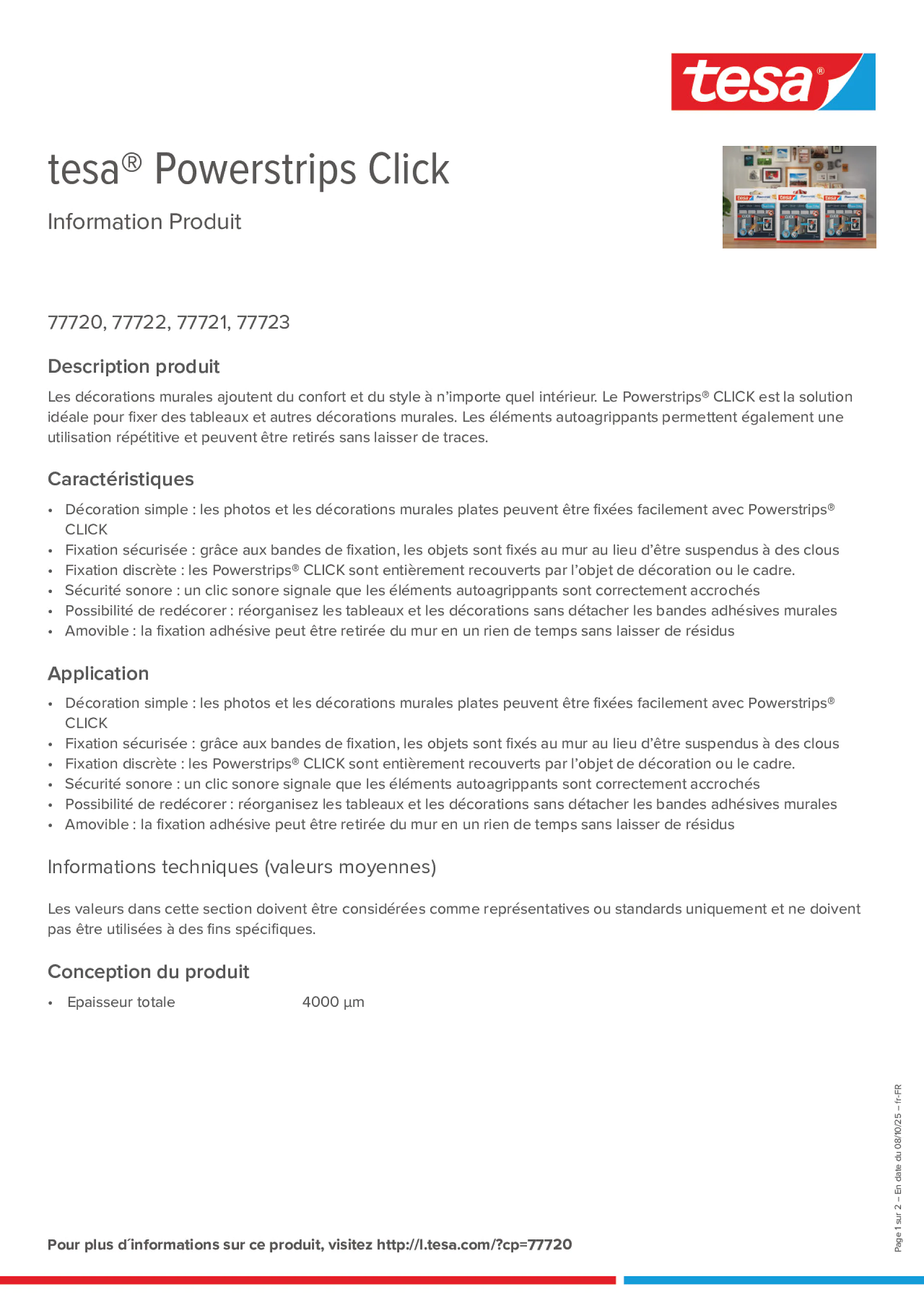Product information_tesa® Powerstrips 77720_fr-FR Product information_tesa® Powerstrips 77720_fr-FR