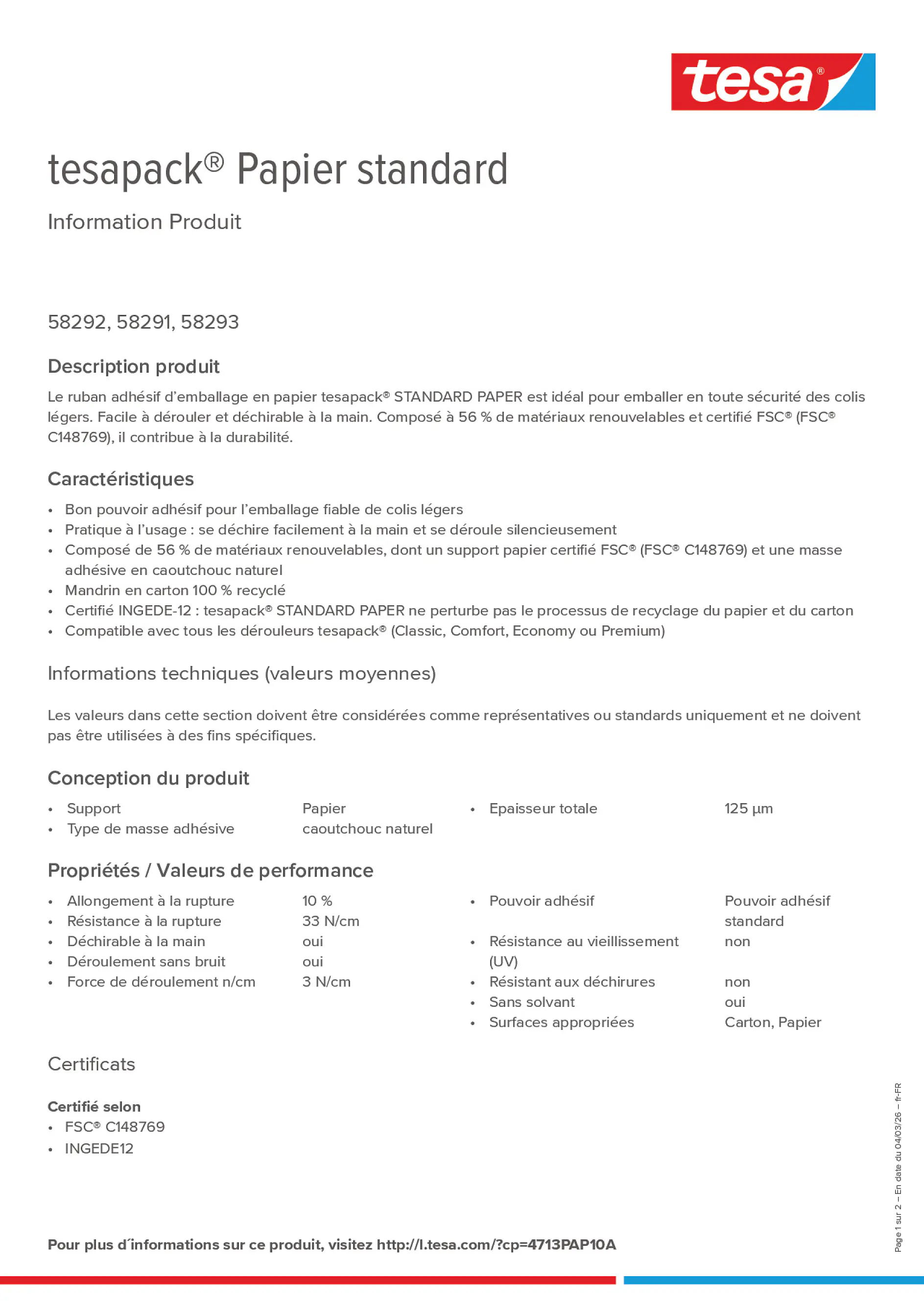 Product information_tesapack® 4713PAP10A_fr-FR