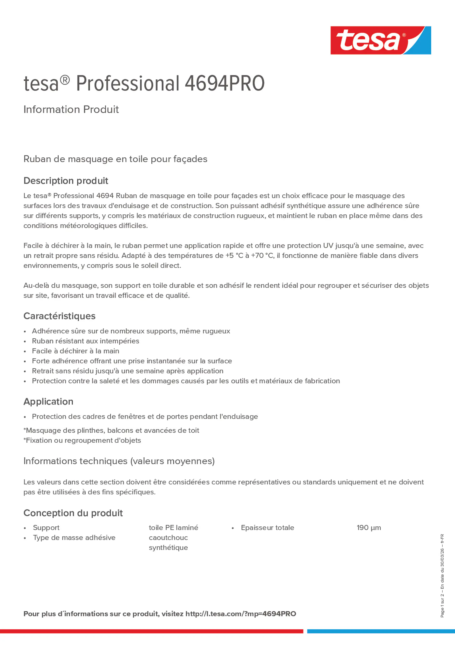 Product information_tesa® Professional 4694PRO_fr-FR