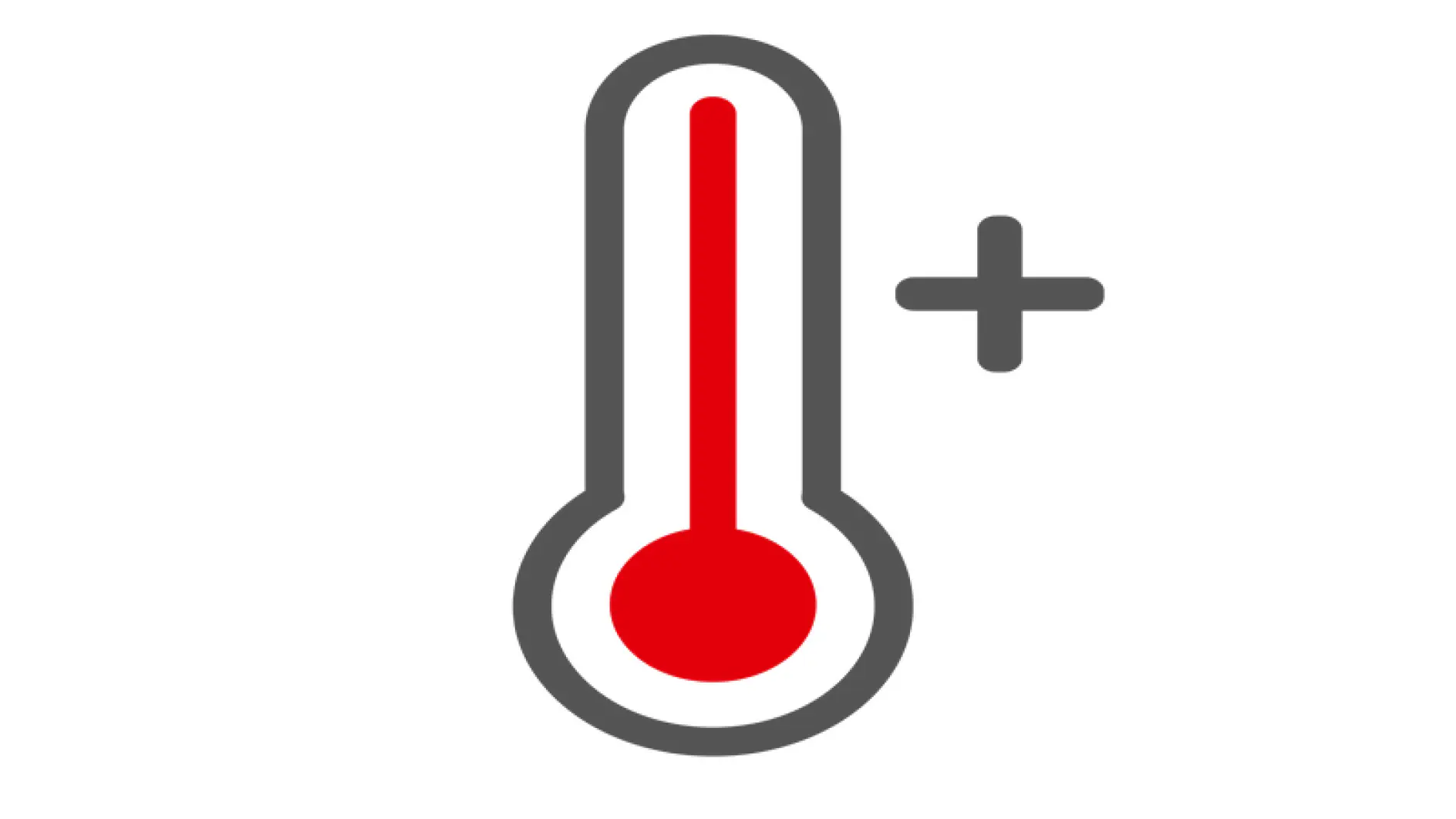 Icon of a thermometer with a red fill indicating increased temperature. A plus sign is positioned to the right, suggesting a rise. The outline is gray with a solid red interior. (This text has been generated by AI)