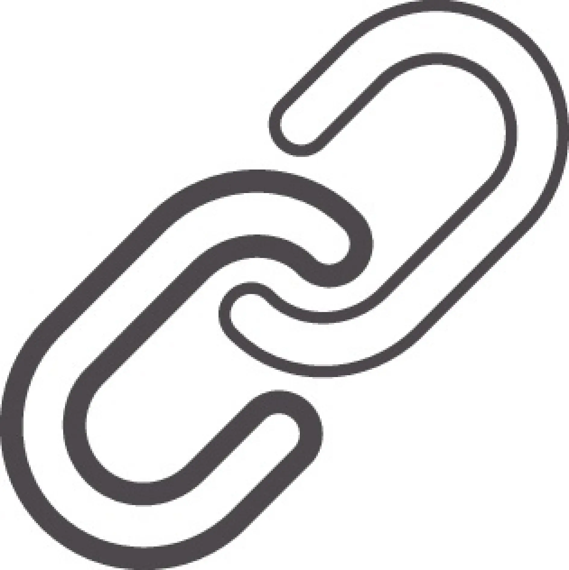 Illustration de deux maillons de chaîne imbriqués l'un dans l'autre. Les maillons sont dessinés avec un contour simple et gras, suggérant une connexion ou un lien. L'image est en niveaux de gris, ce qui met en valeur la forme des maillons. (This text has been generated by AI)