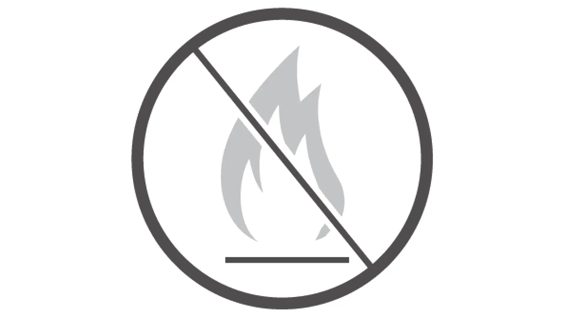 Un symbole circulaire avec une ligne diagonale au travers, superposé à une icône de flamme, indiquant une interdiction de feu ou de flammes nues. (This text has been generated by AI)