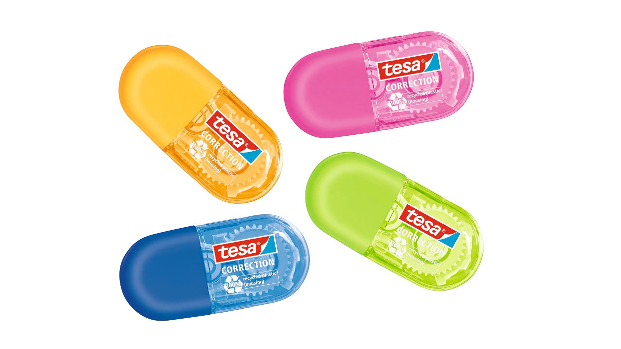 [en-en] tesa mini Roller Correction ecoLogo 6m x 5mm, blue, yellow, green, pink