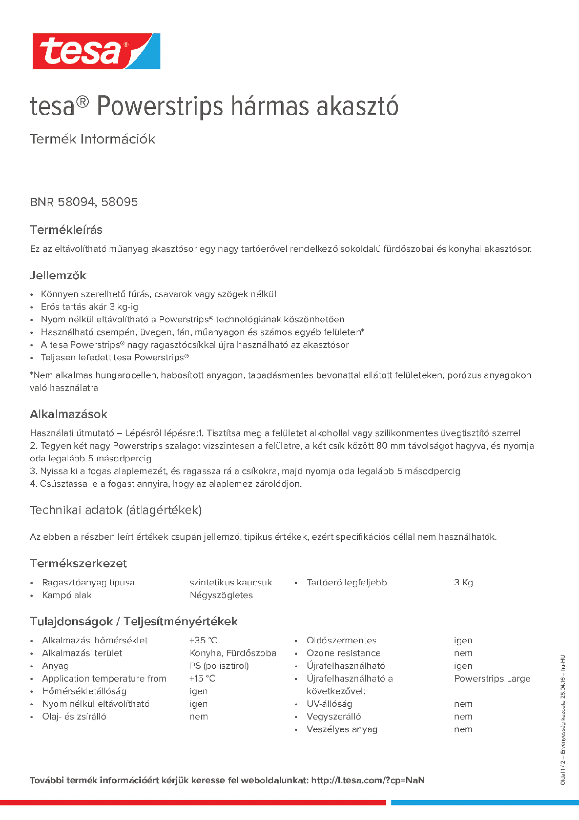 Product information_tesa® Powerstrips 58095_hu-HU