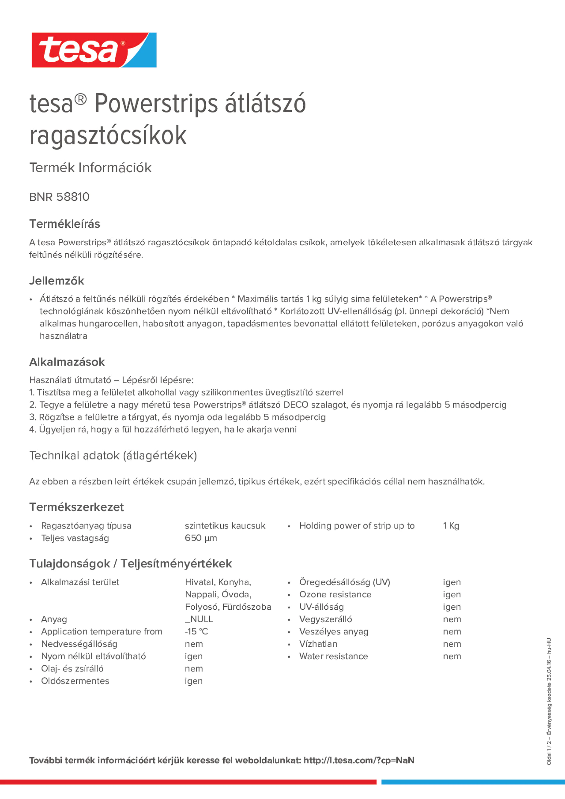 Product information_tesa® Powerstrips 58810_hu-HU
