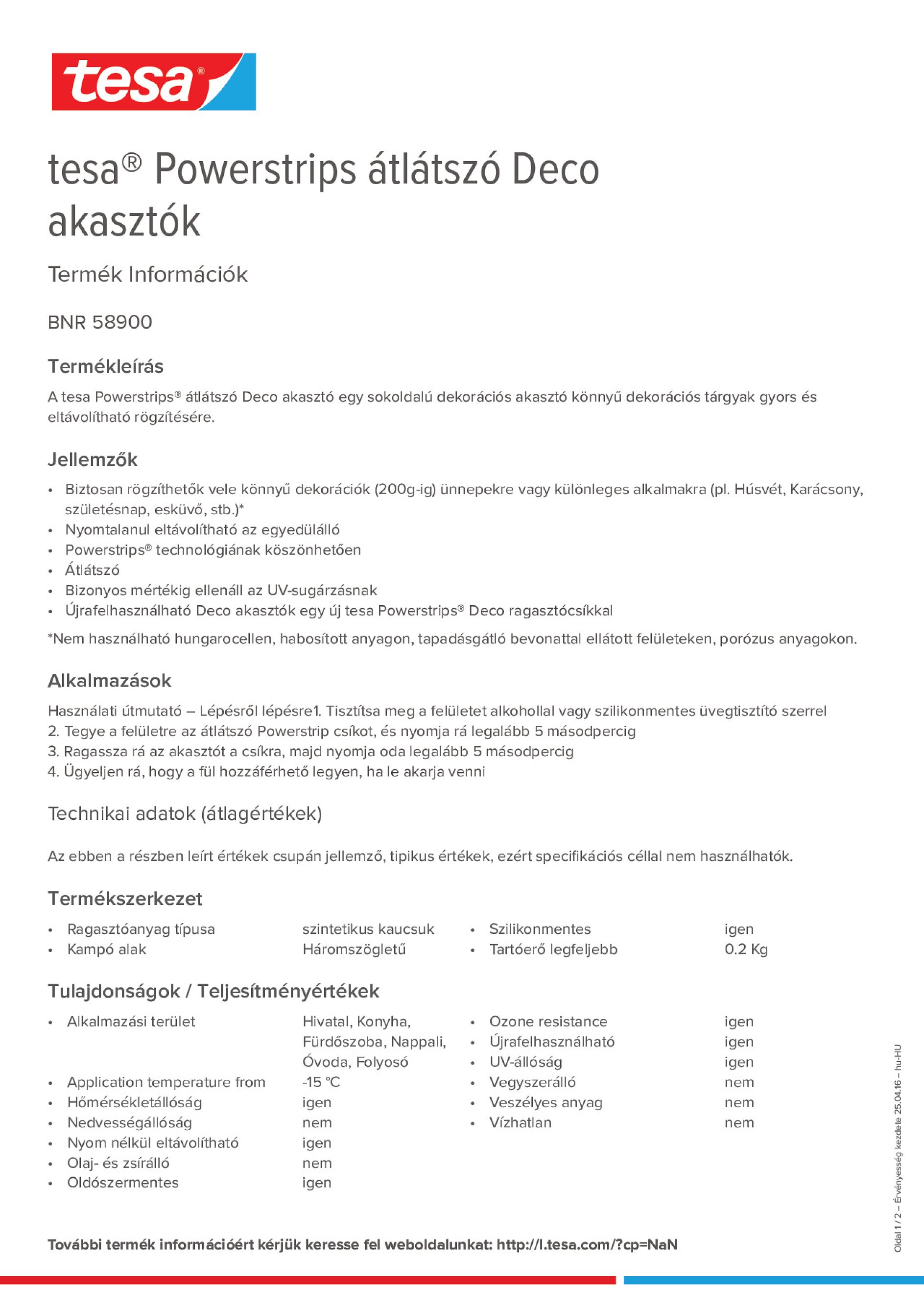 Product information_tesa® Powerstrips 58900_hu-HU