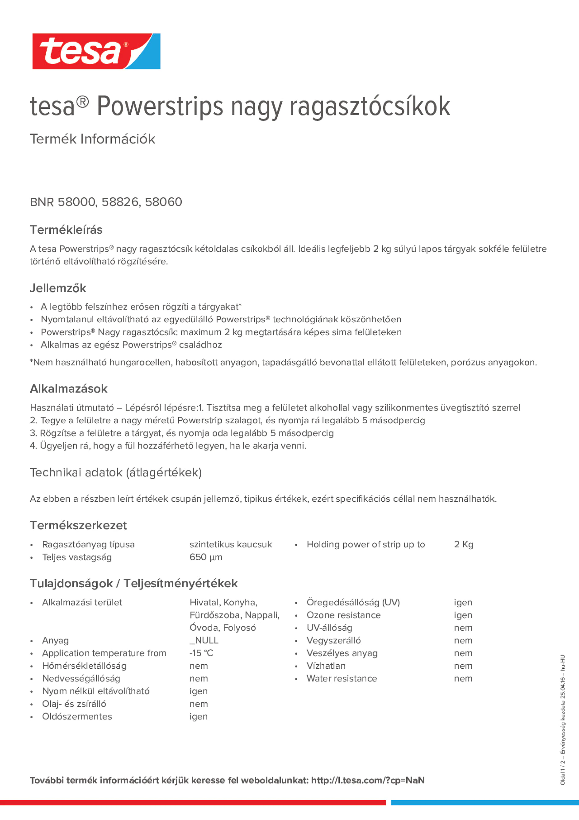 Product information_tesa® Powerstrips 58060_hu-HU