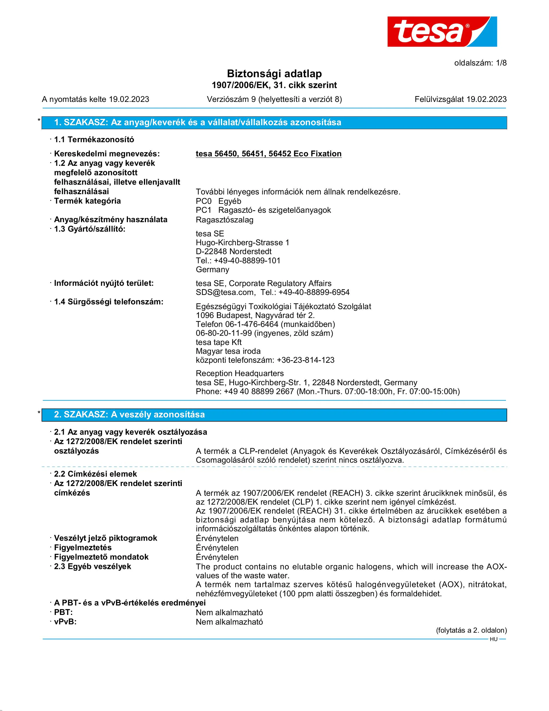 Safety data sheet_tesa® 56450_hu-HU_v9