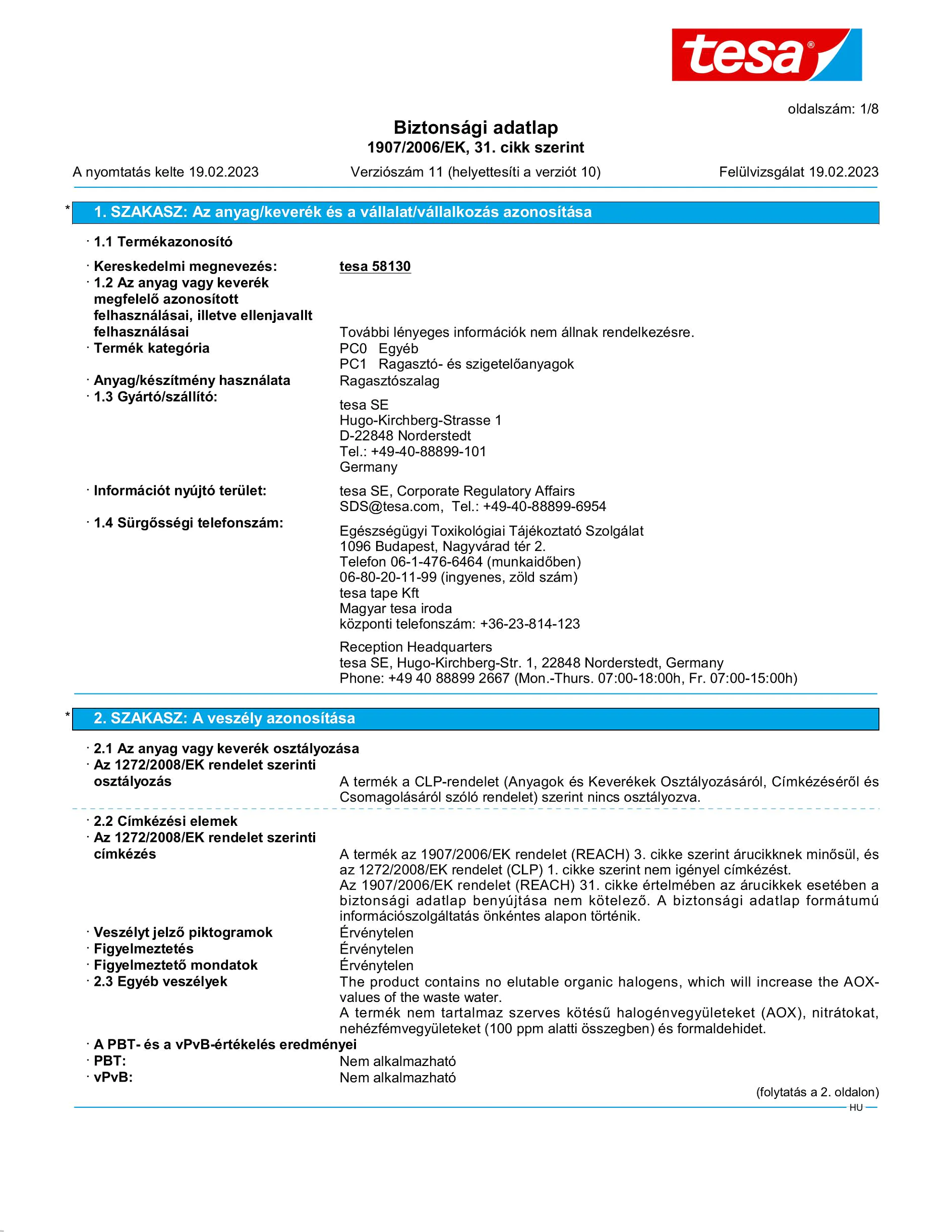 Safety data sheet_tesa® 58131_hu-HU_v11
