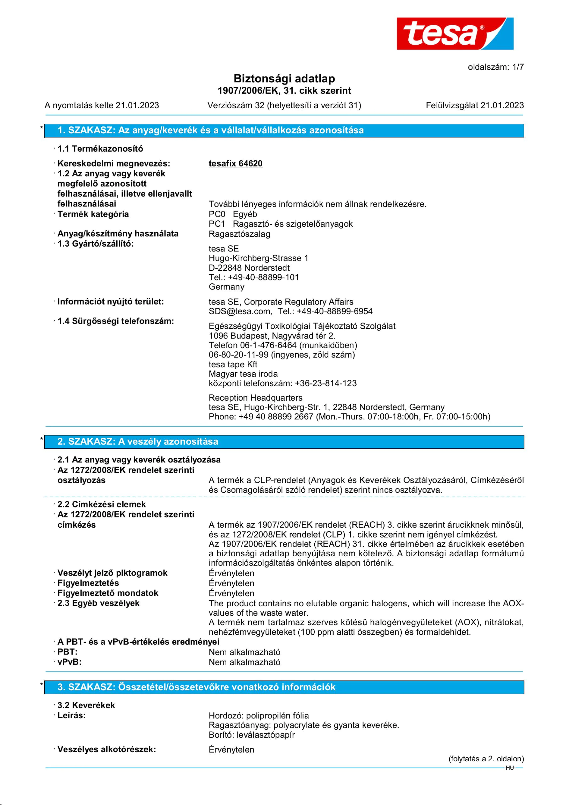 Safety data sheet_tesa® 64620_hu-HU_v32