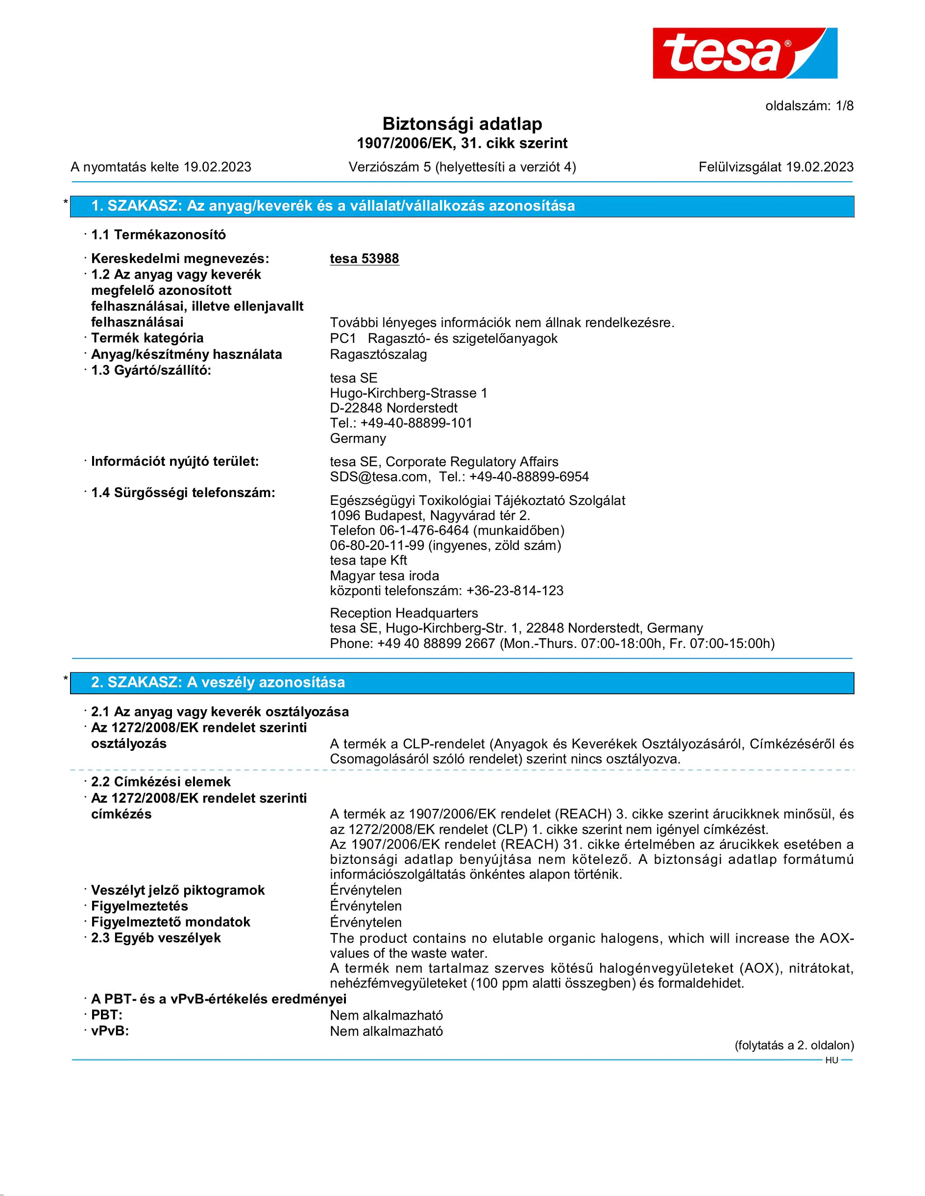 Safety data sheet_tesa® 5495_hu-HU_v5
