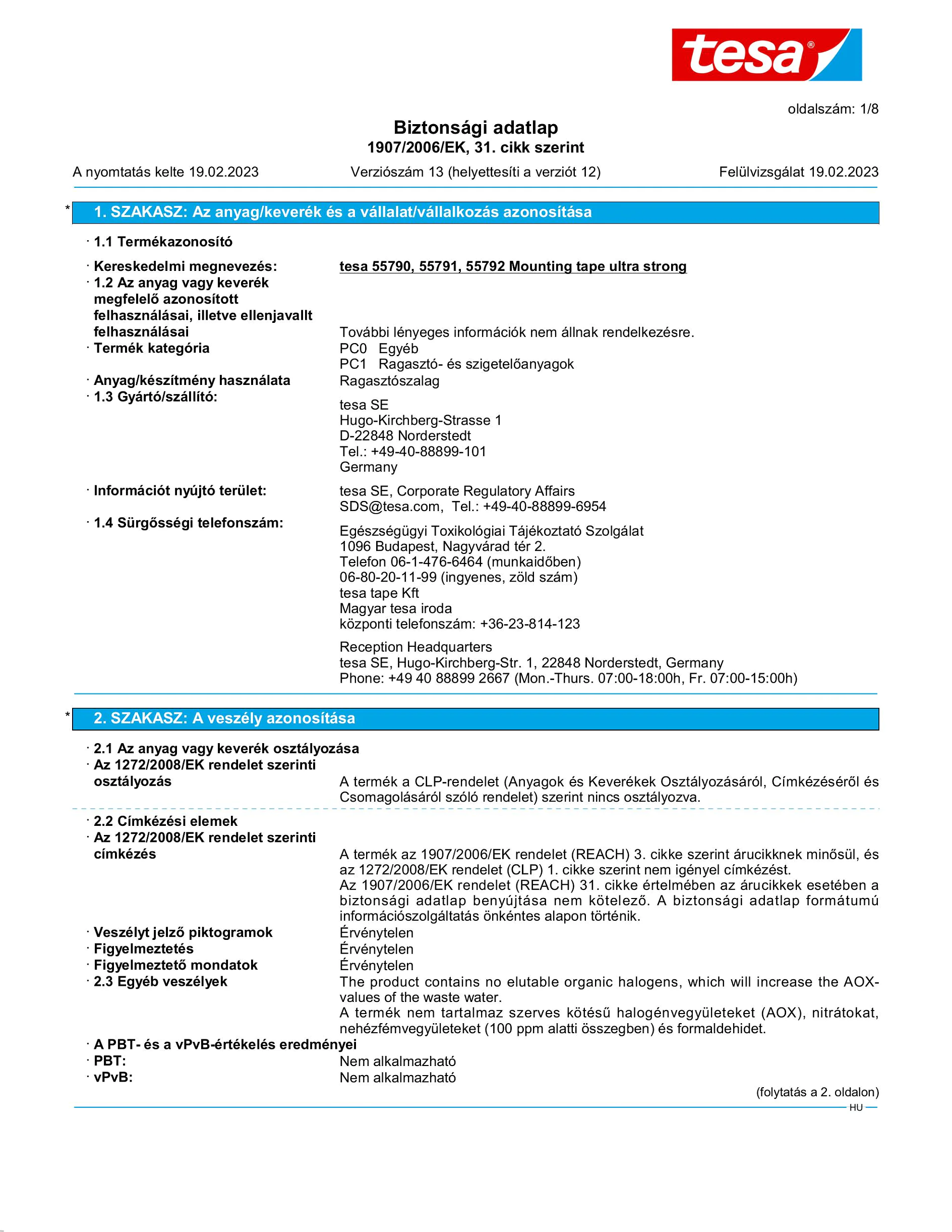 Safety data sheet_tesa® Powerbond 55791_hu-HU_v13