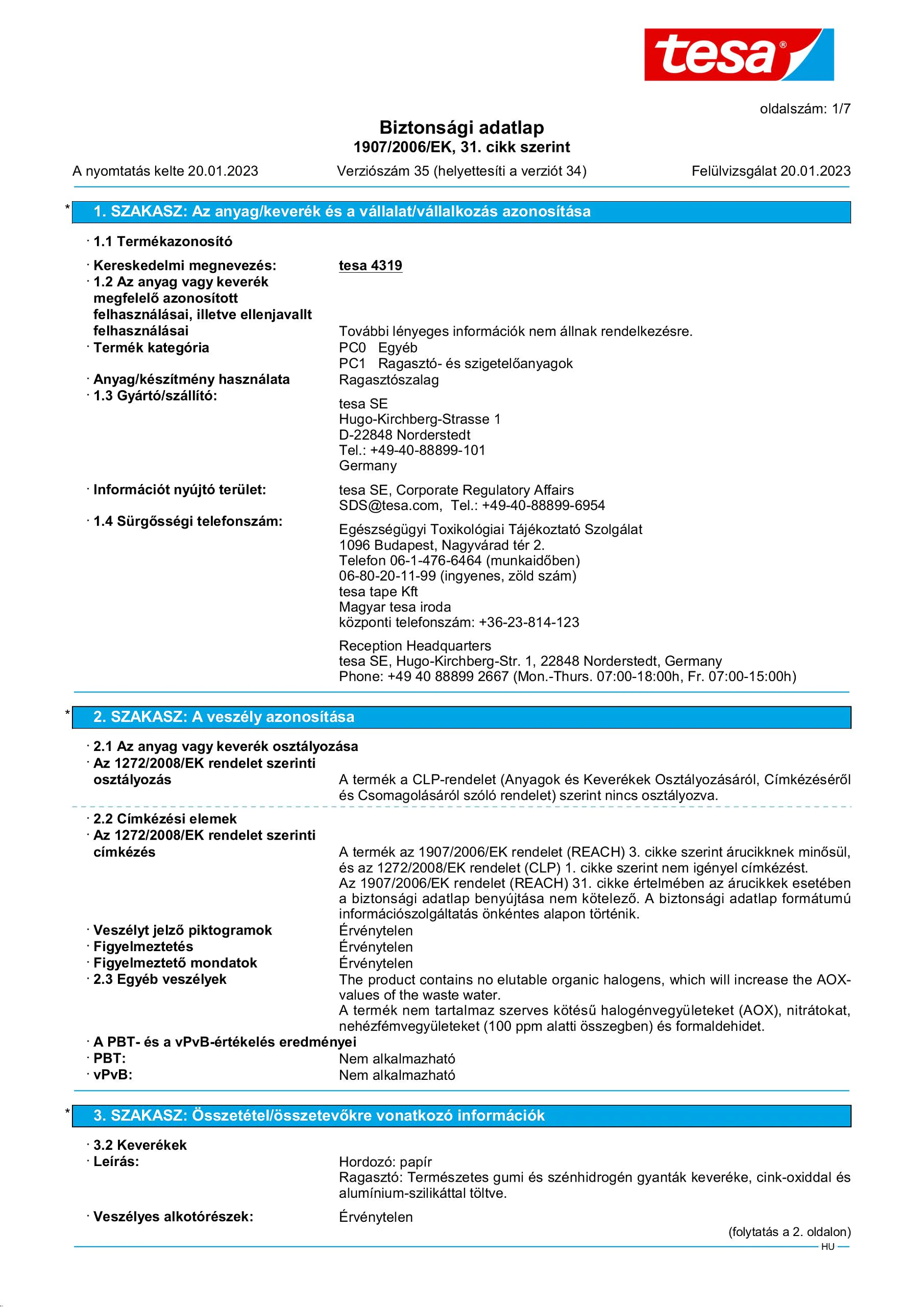 Safety data sheet_tesa® Professional 04319_hu-HU_v35