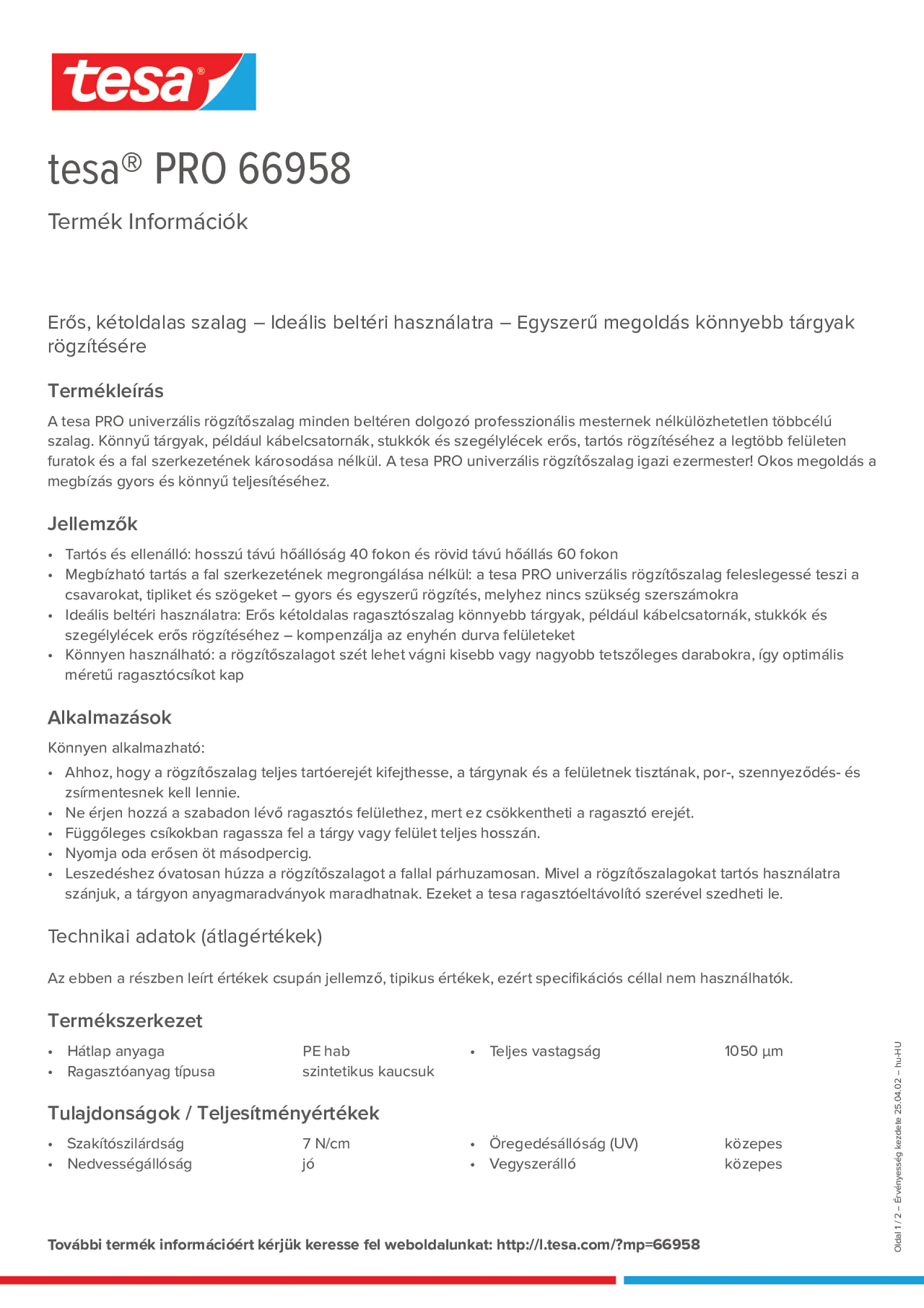 Product information_tesa® PRO 66958_hu-HU