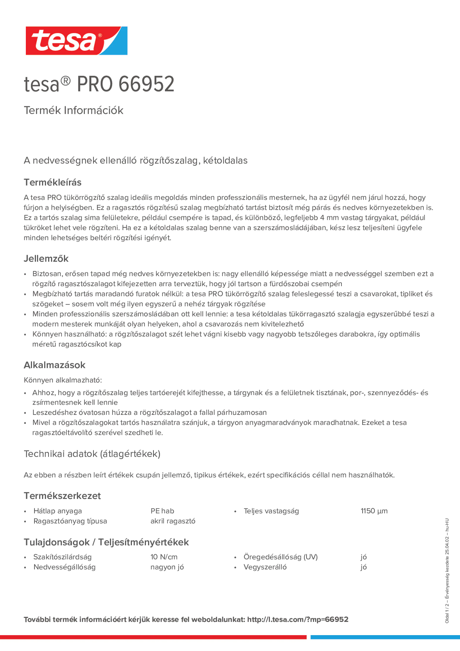 Product information_tesa® PRO 66952_hu-HU