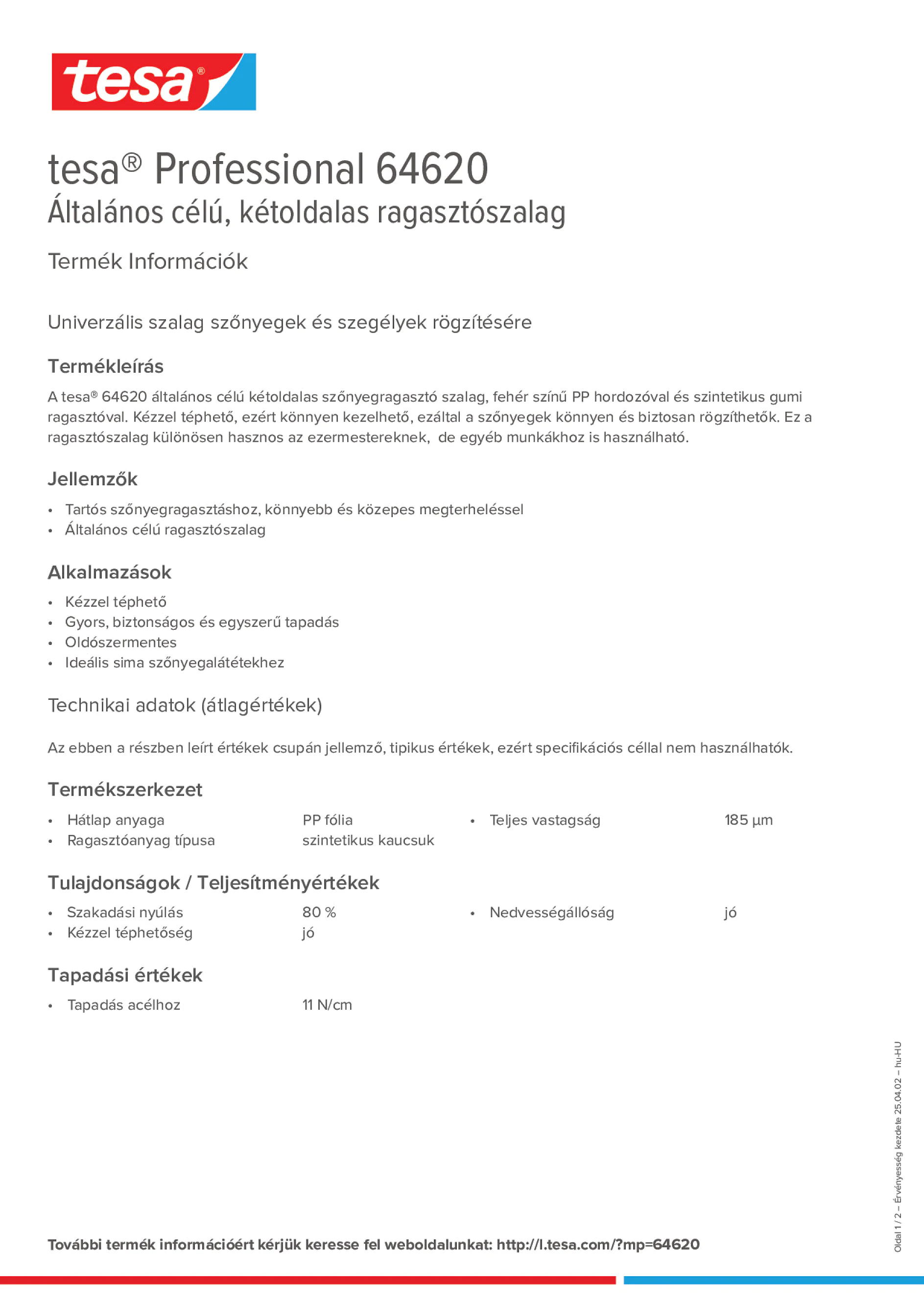 Product information_tesa® Professional 64620_hu-HU