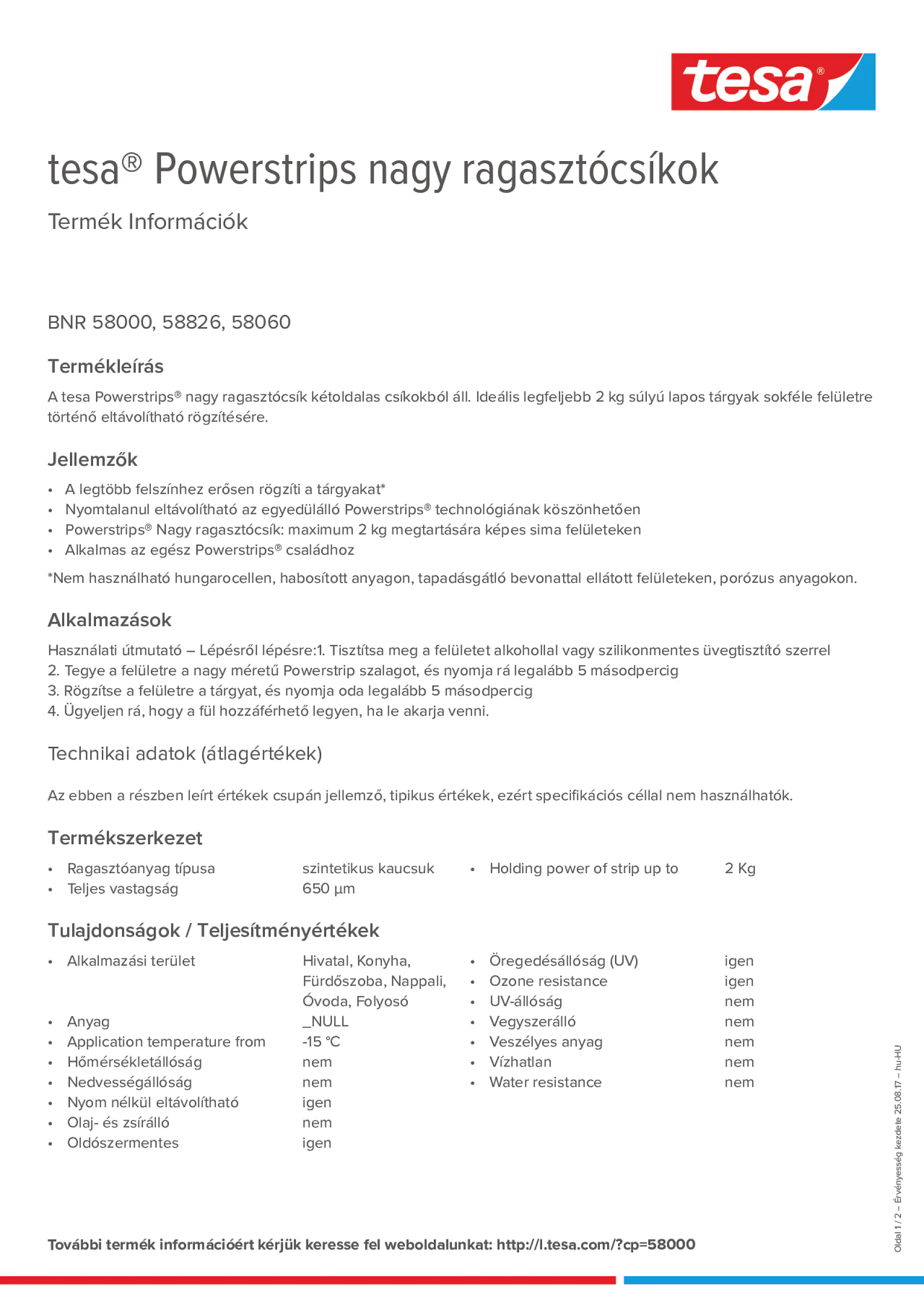 Product information_tesa® Powerstrips 58060_hu-HU
