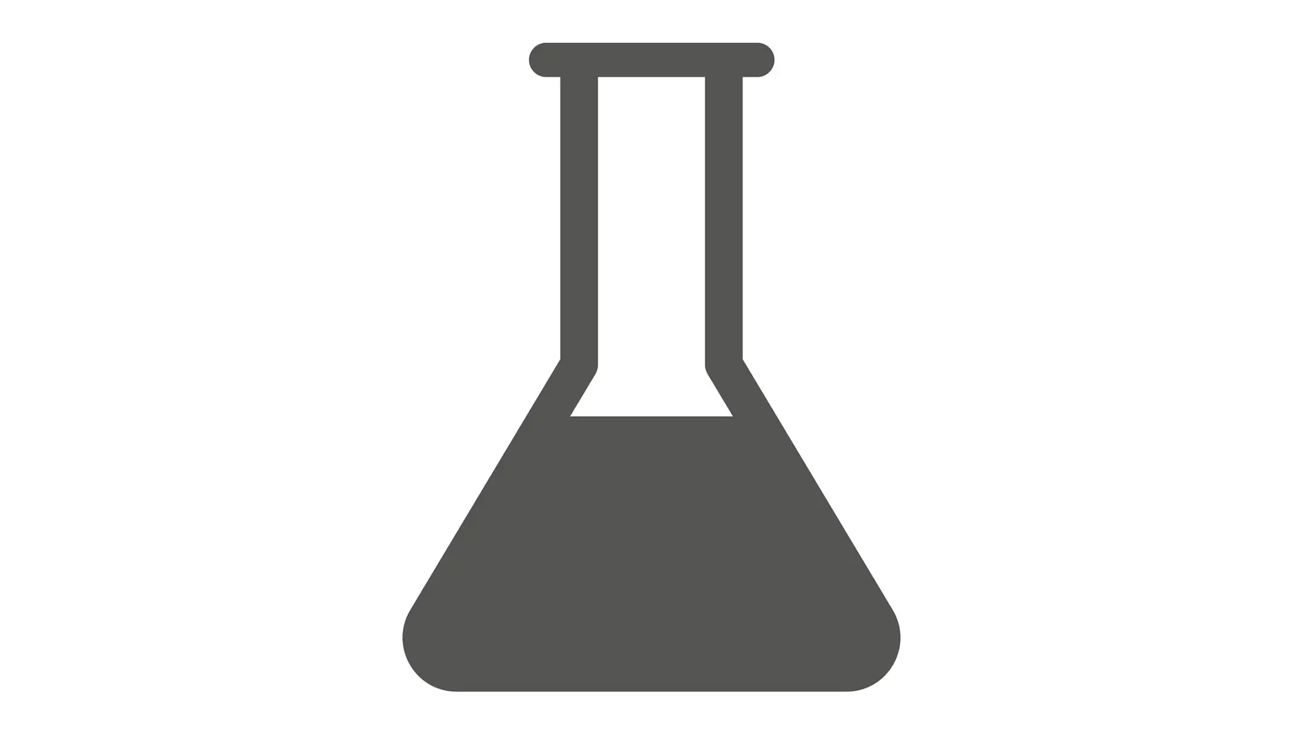 Egy egyszerű, egyszínű fekete sziluettje egy laboratóriumi lombiknak, keskeny nyakkal és széles alappal, fehér háttér előtt. (This text has been generated by AI)