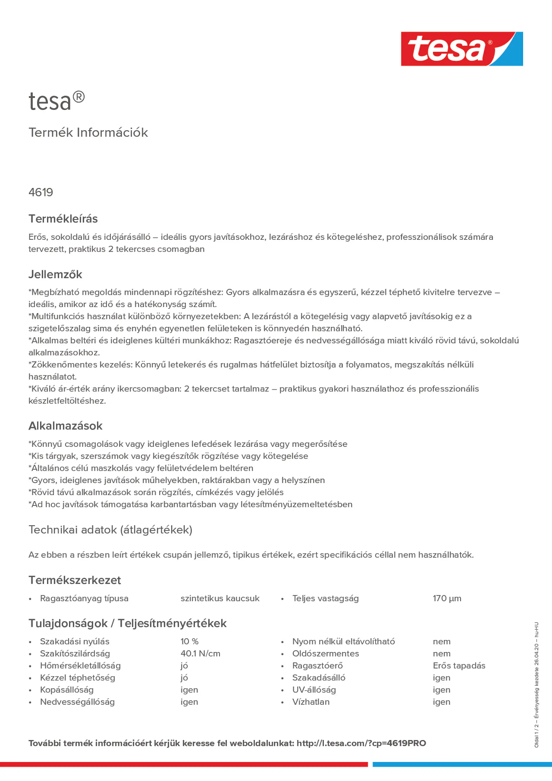 Product information_tesa® 4619PRO_hu-HU