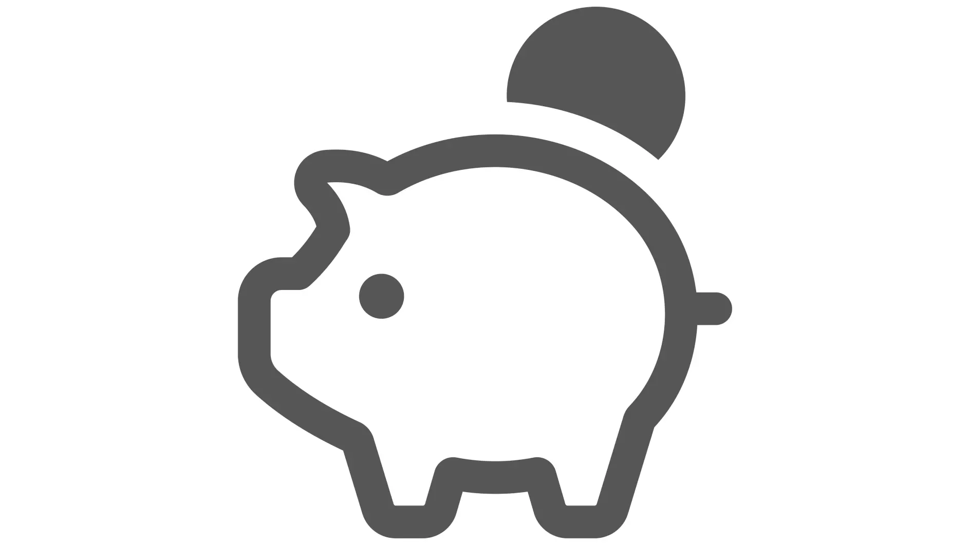 A simple black icon of a piggy bank with a coin being inserted on top using tesa tape. (This text has been generated by AI)