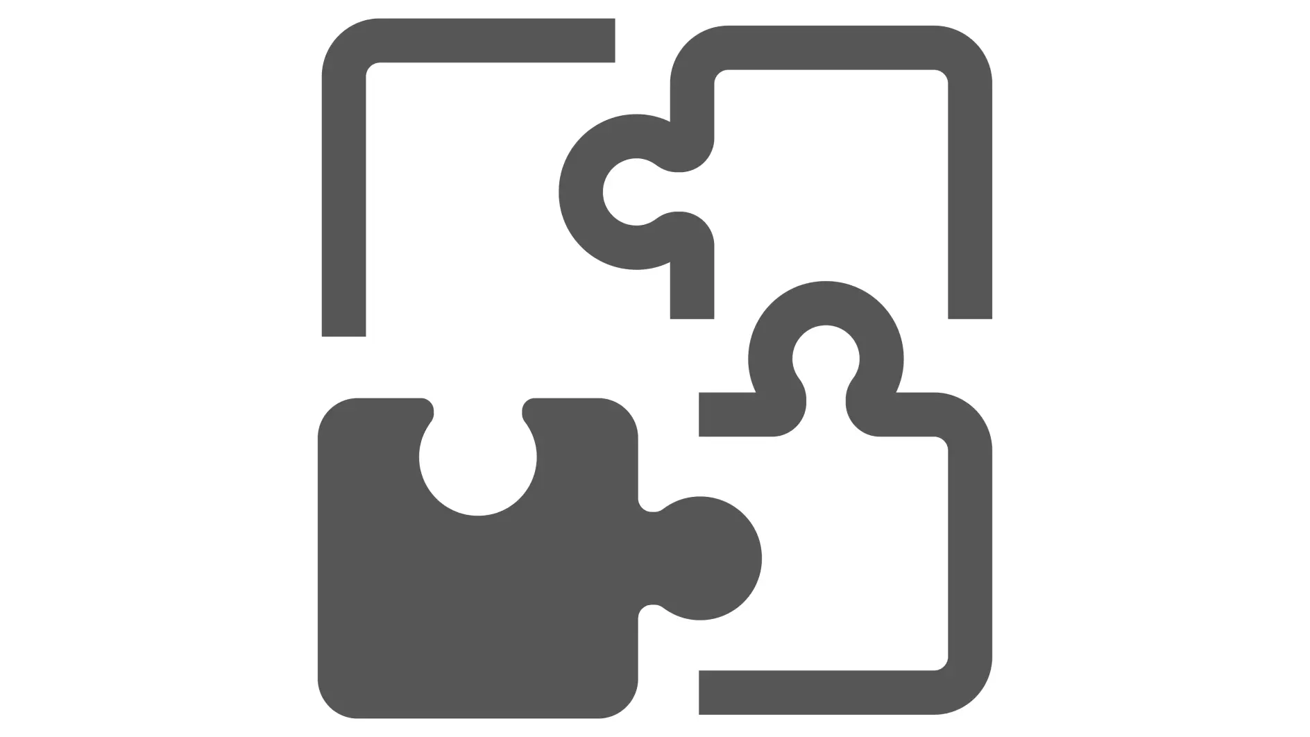Four interlocking puzzle pieces are arranged to form a square shape. Each piece is a different shade of gray, creating a contrast among them. The pieces fit together with their tabs and slots, symbolizing connection and unity. Using tesa tape ensures the pieces stay securely in place without shifting, allowing the design to maintain its intended structure and symbolism. (This text has been generated by AI)