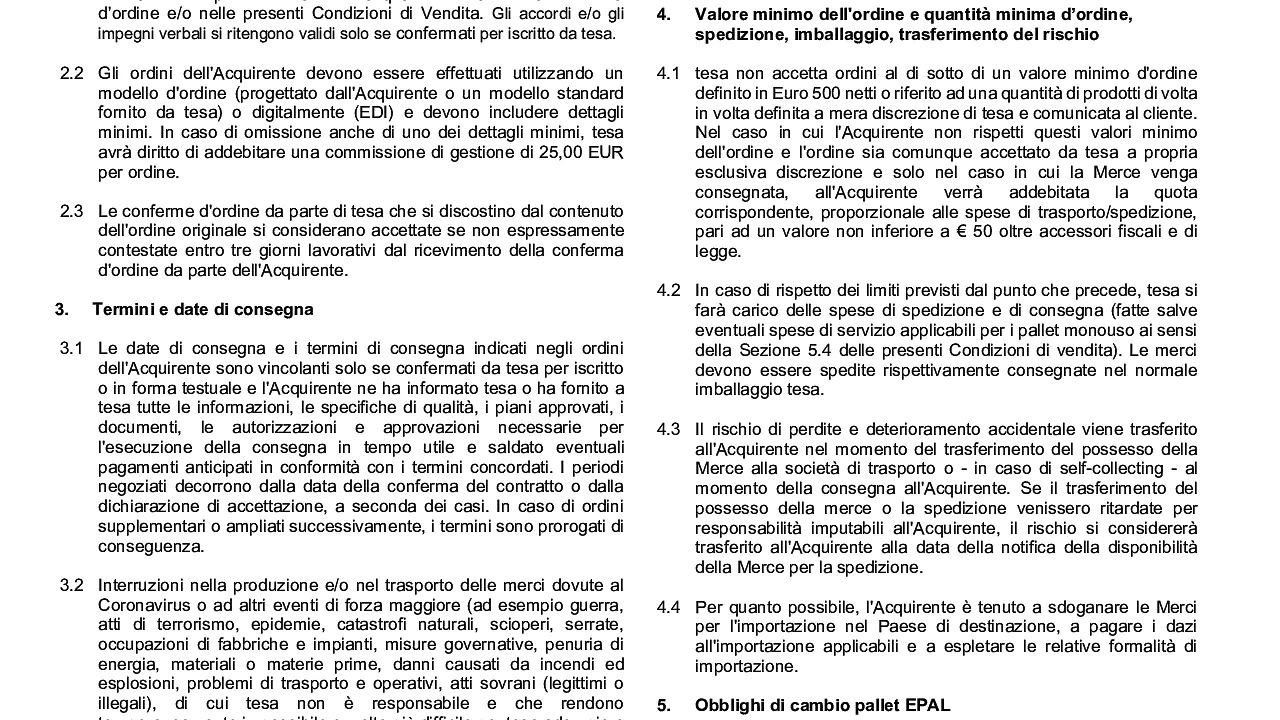 Termini e Condizioni di Vendita e Consegna – tesa SpA