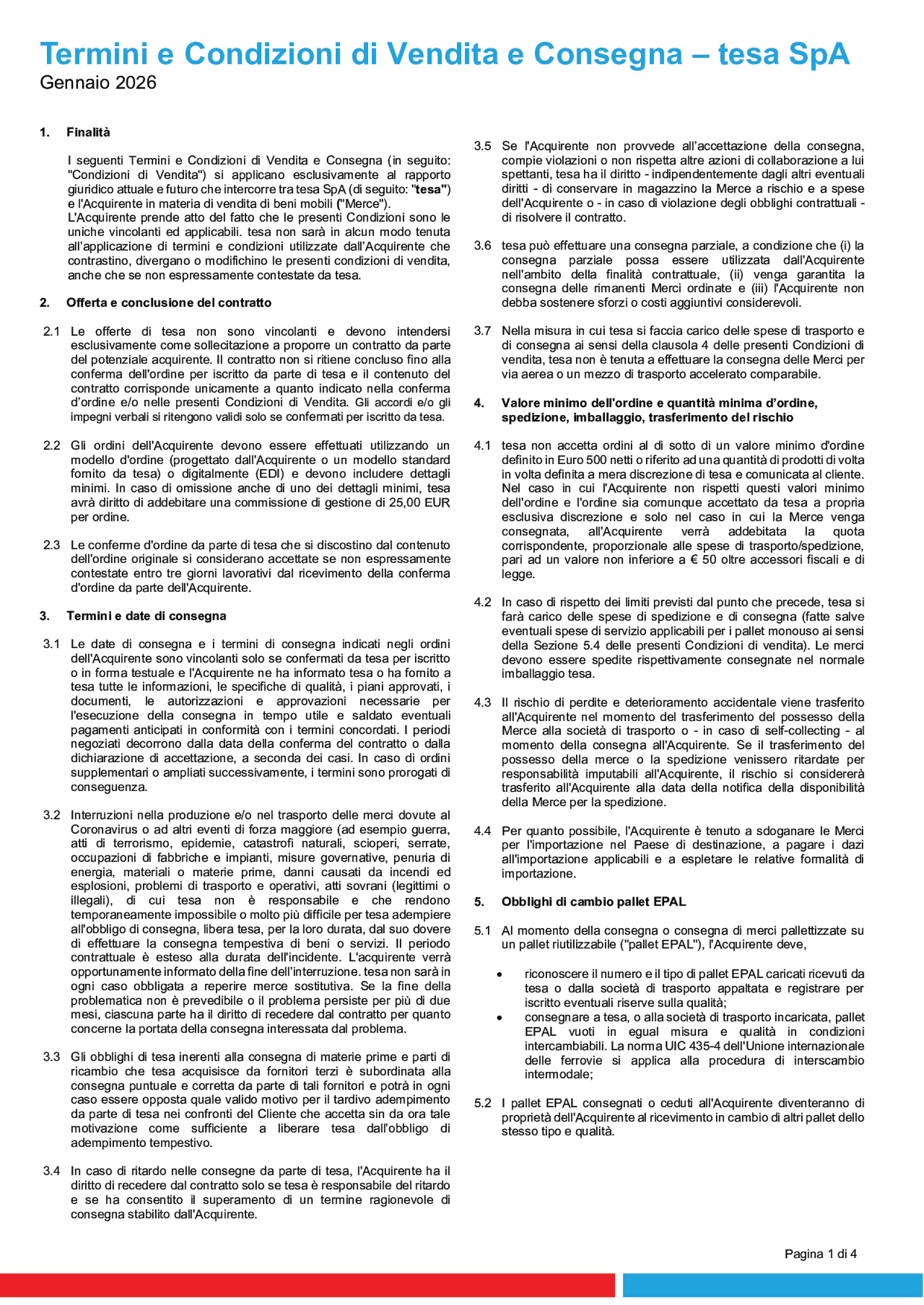 Termini e Condizioni di Vendita e Consegna – tesa SpA