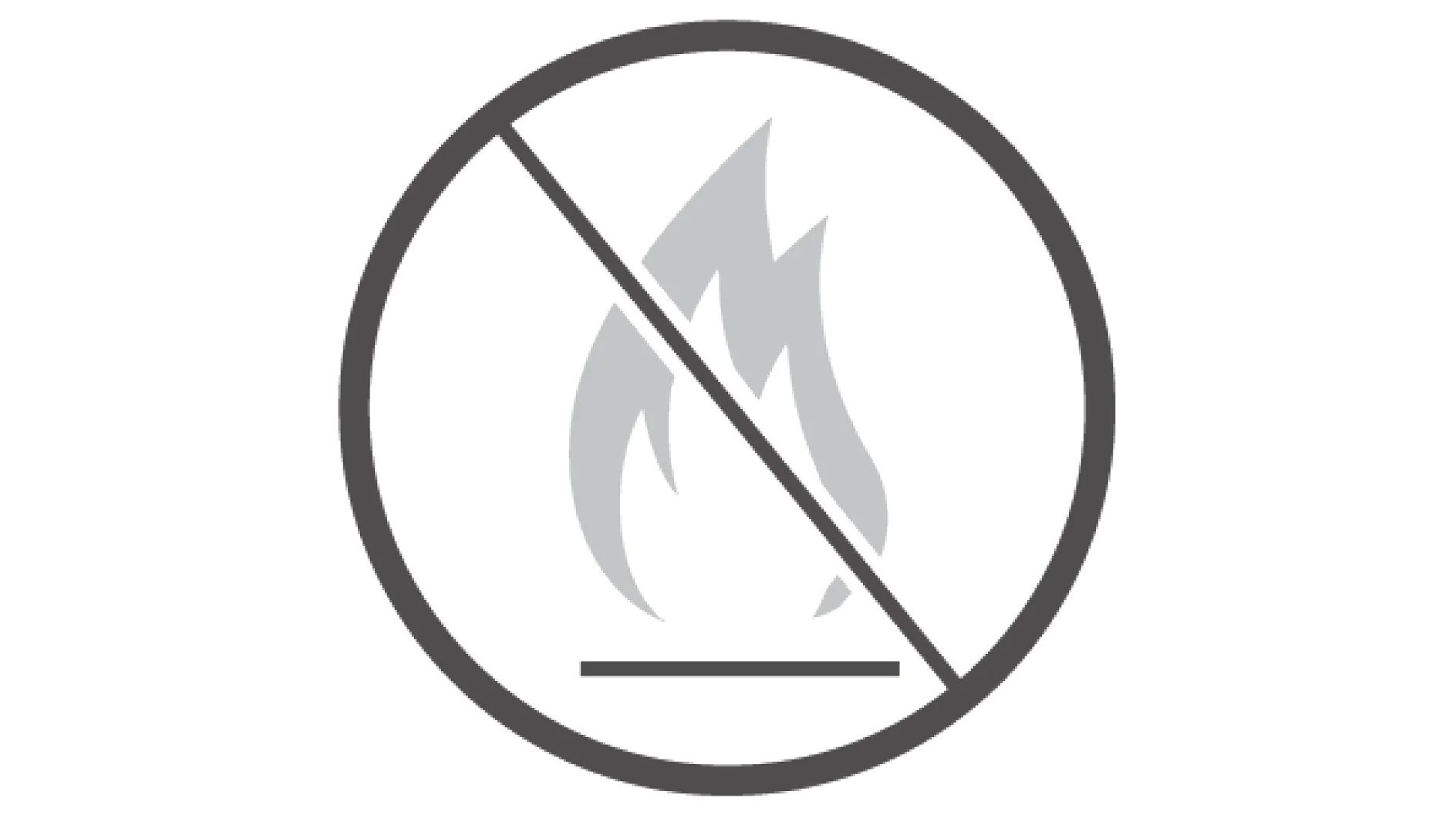 A circular symbol with a diagonal line through it, overlaying a flame icon, indicating a no fire or no open flames warning. (This text has been generated by AI)