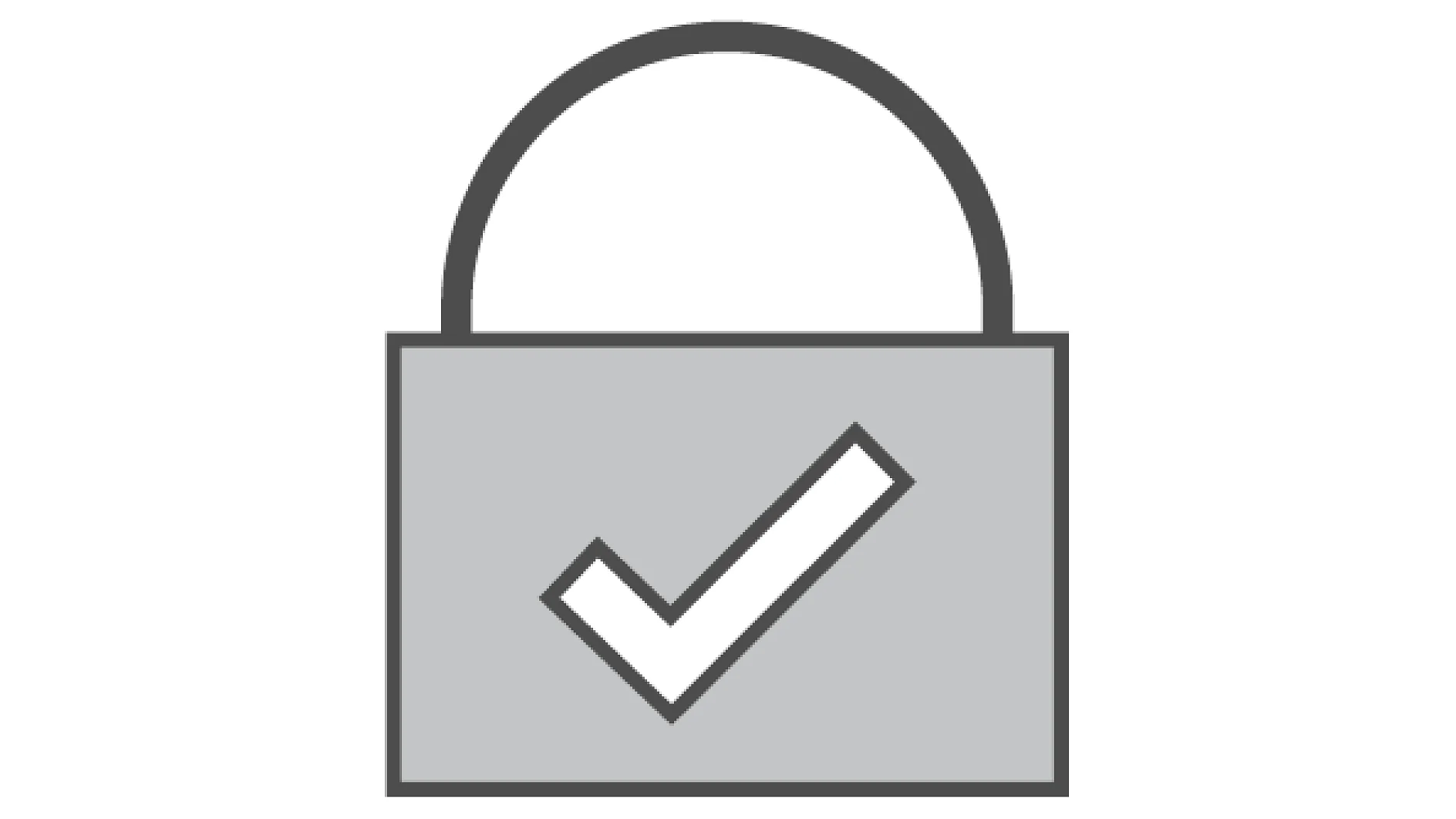 A gray padlock icon with a white check mark in the center, symbolizing security or approval. The padlock is simple, with a U-shaped shackle. The check mark suggests the lock is secure or verified. (This text has been generated by AI)