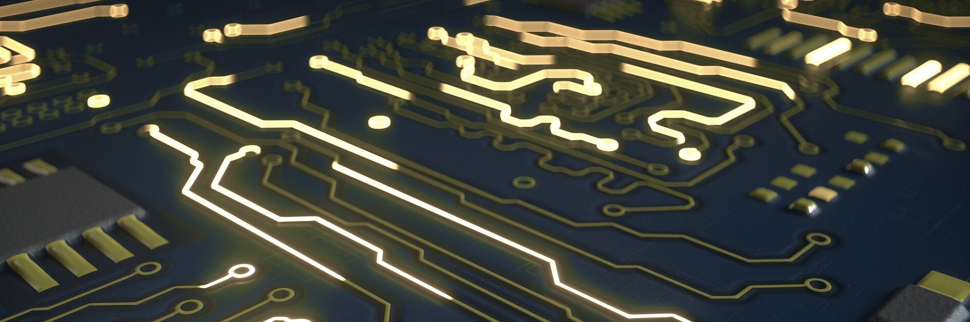 Circuito elettrico blu. Informatica o concetto elettronico. Illustrazione rendering 3D con DOF ridotta