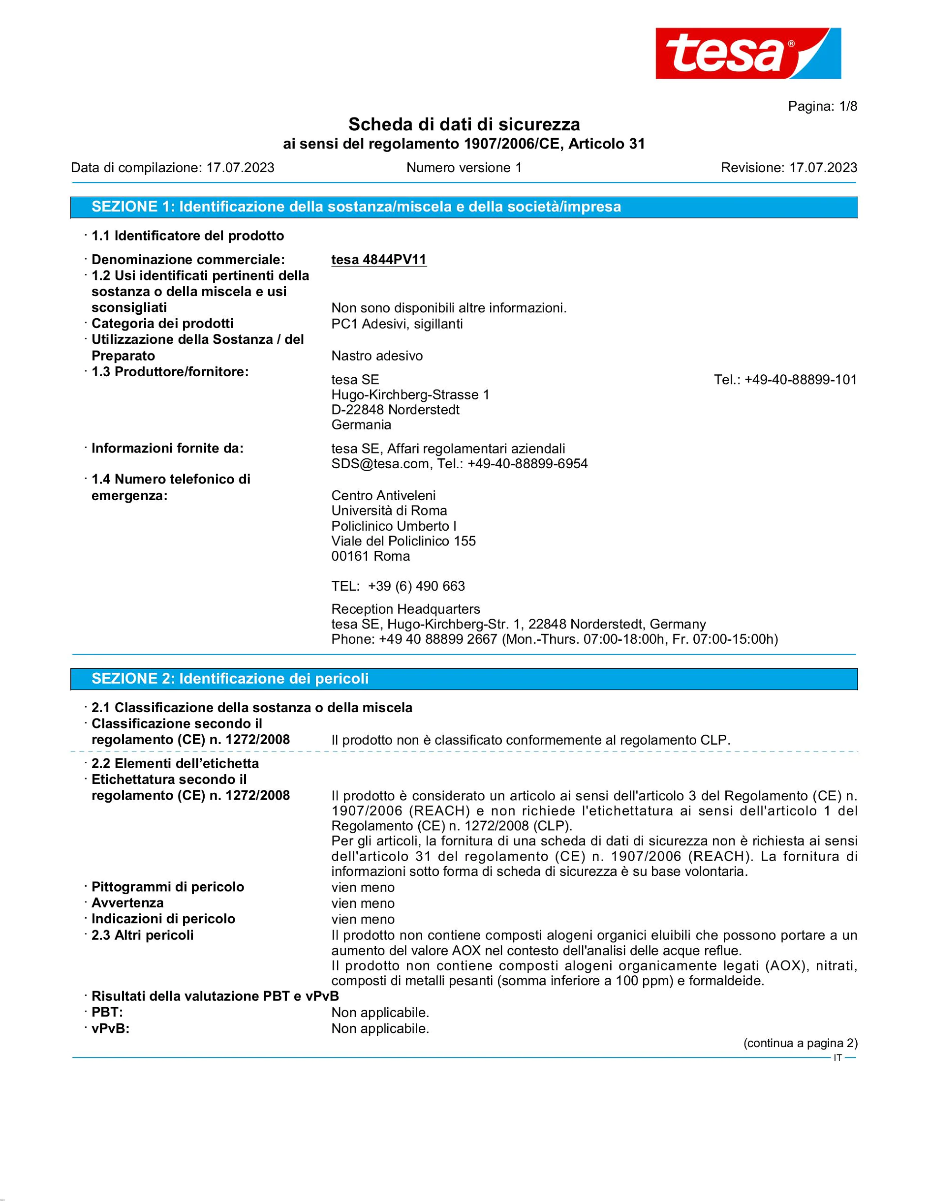Safety data sheet_tesa® Professional 67001_it-IT_v1
