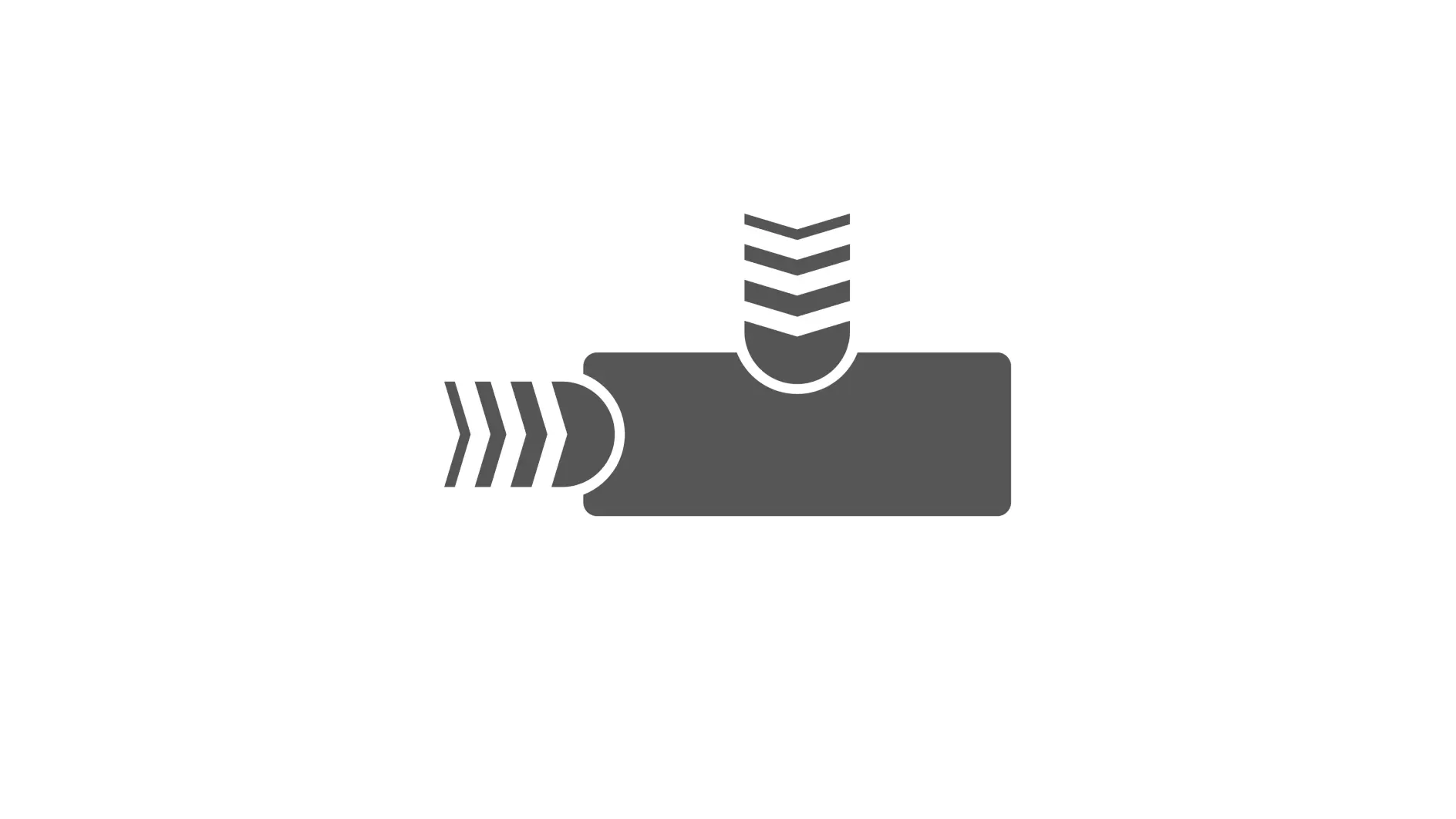 A gray rectangle with two chevron arrows pointing into it: one from the right and one from the bottom. The arrows have three segments each. The background is black. (This text has been generated by AI)