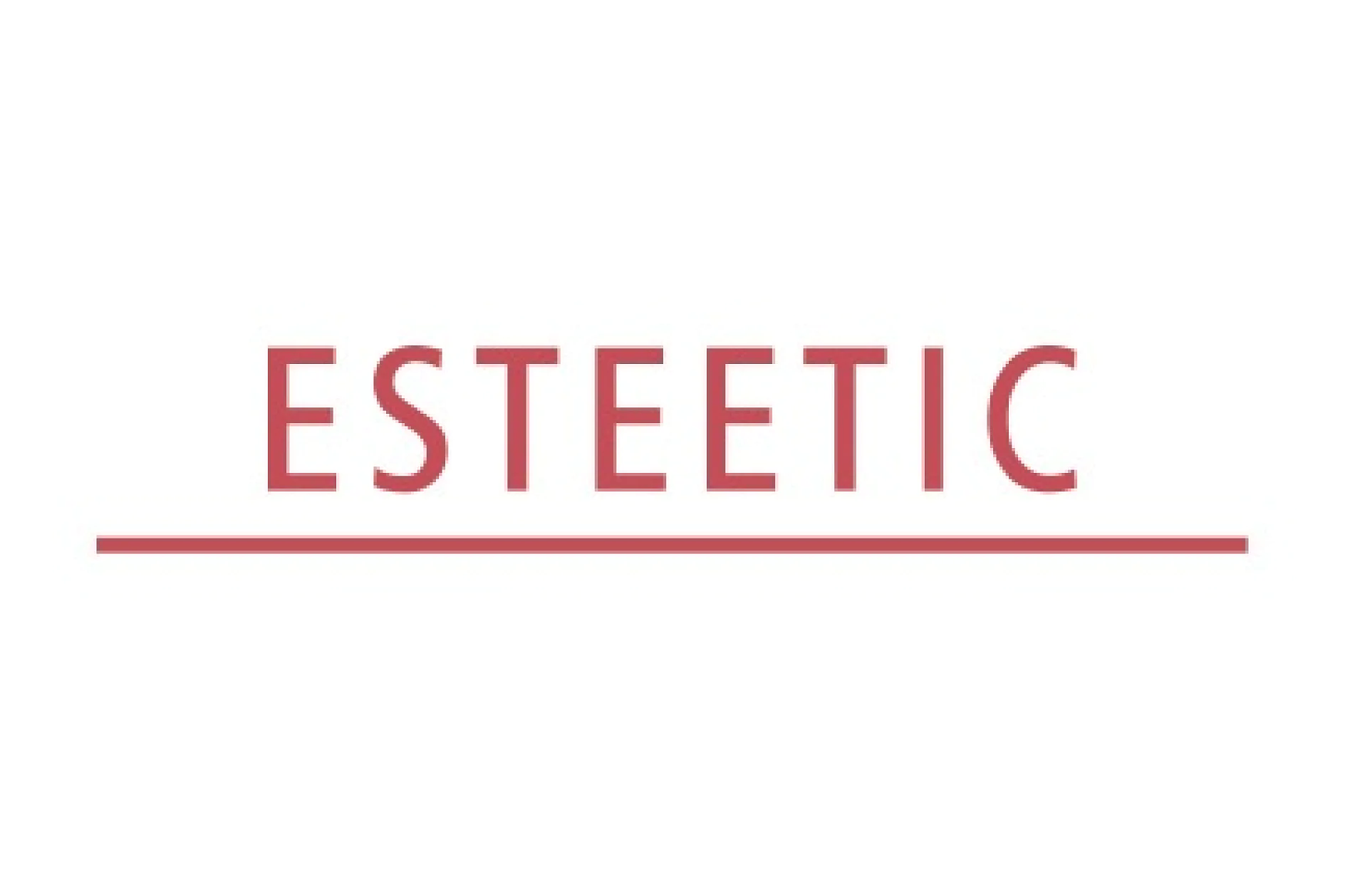 この画像には、無地の白い背景の中央に大文字の赤い文字で「ESTEETIC」という単語が表示されています。単語の真下に、tesa テープを使用して赤い横線が引かれています。. (This text has been generated by AI)
