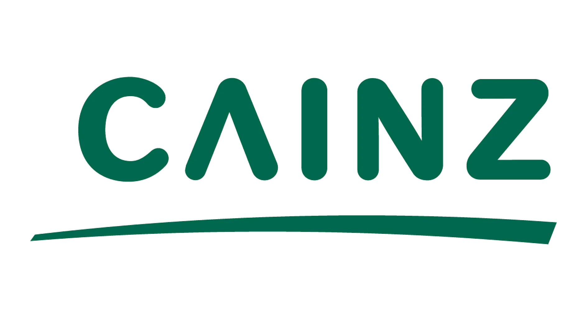 画像には、白い背景に太字の緑色の大文字で「CAINZ」という文字が表示されています。文字の下には、わずかに波打った緑色の線が引かれており、テサ テープで固定されています。. (This text has been generated by AI)