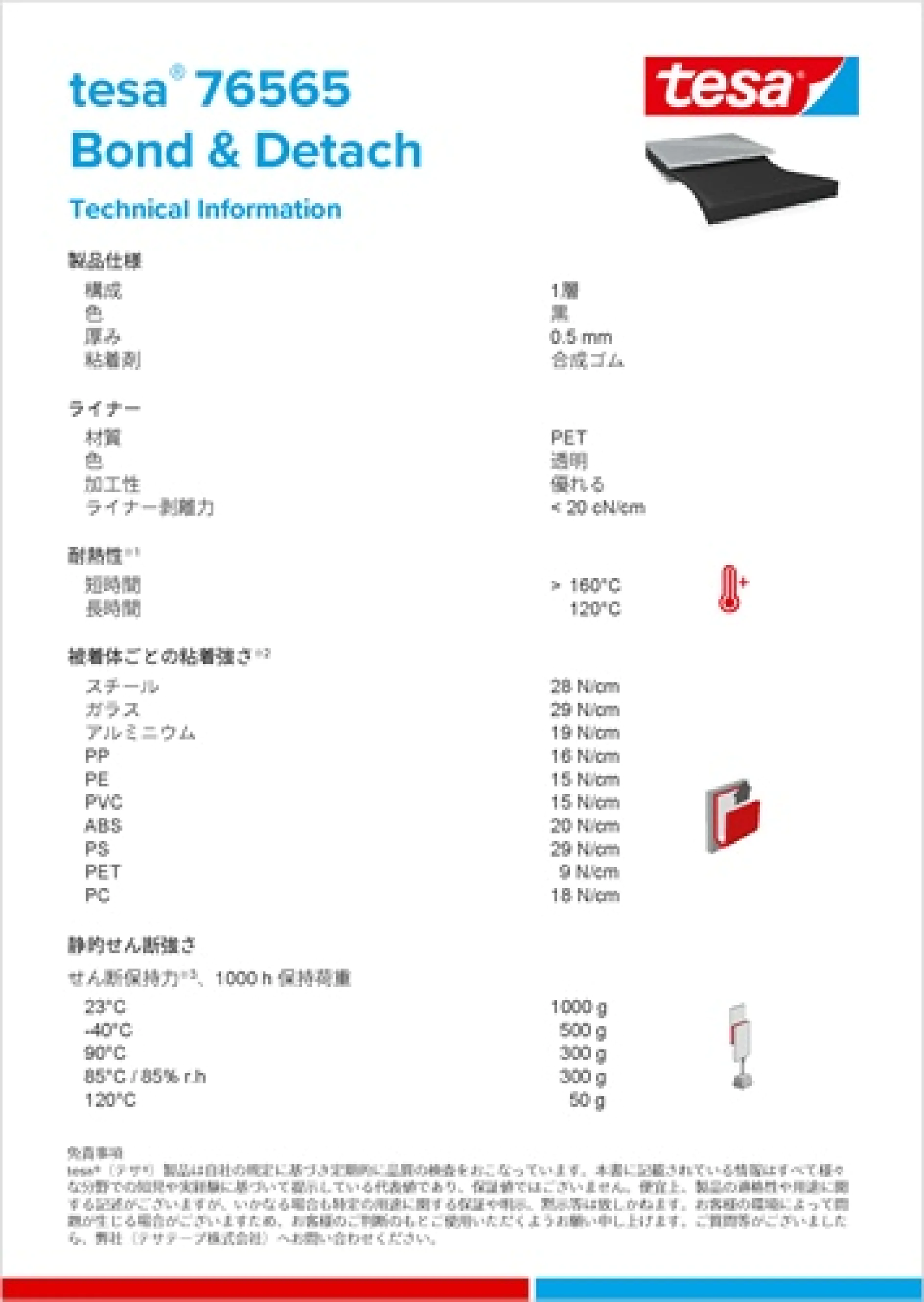 tesa® 76565 ボンド＆ディタッチ：テクニカルデータシート（ページ1）