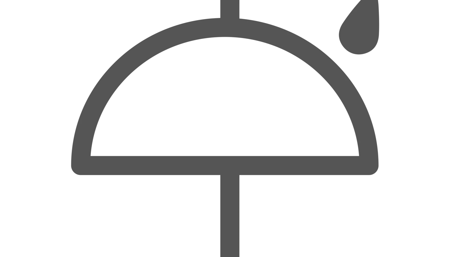 A simple black umbrella icon with three black raindrop shapes to the upper right, indicating rain protection. (This text has been generated by AI)