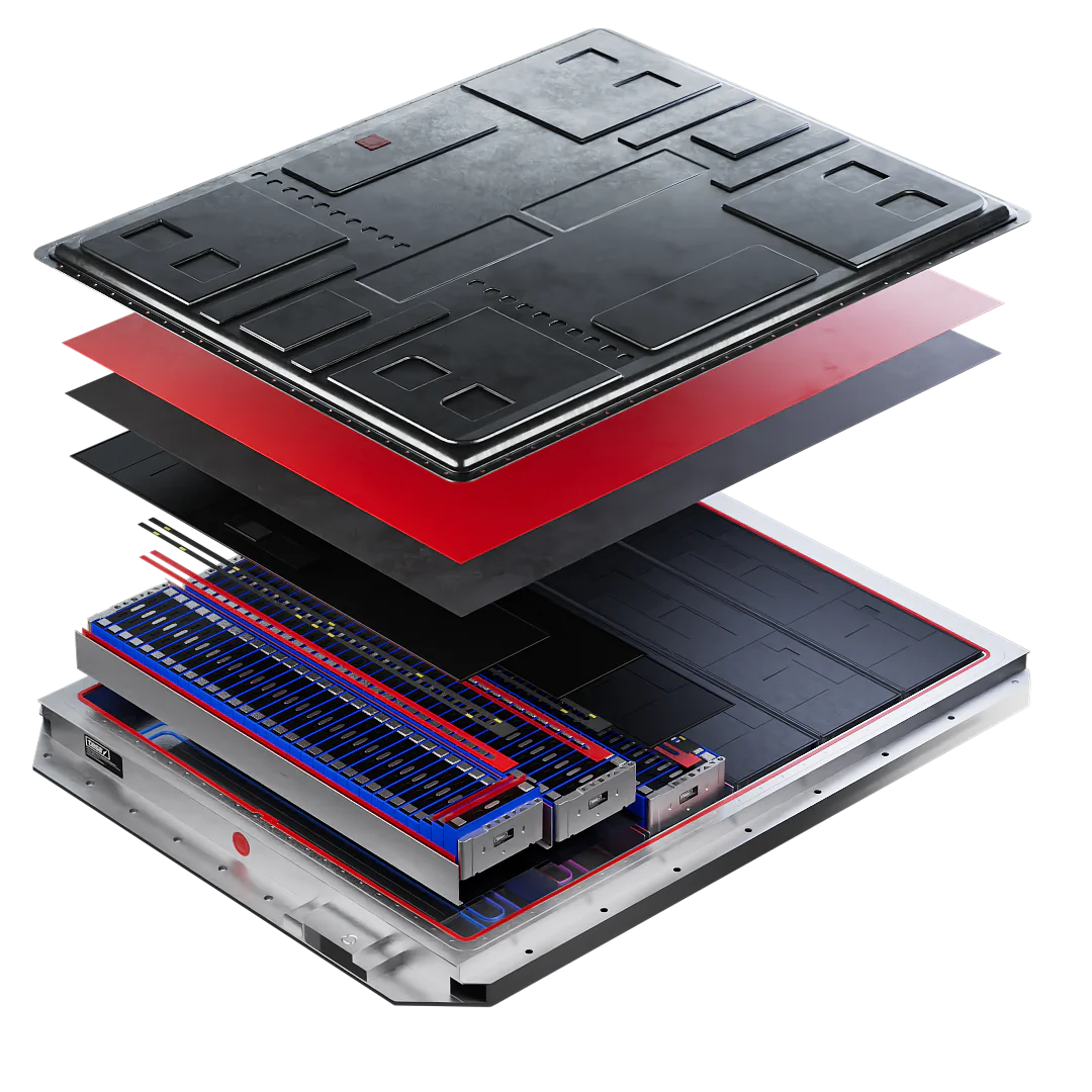 tesa branded layered adhesive pads stacked above a smartphone on a white background, illustrating assembly components (This text has been generated by AI)