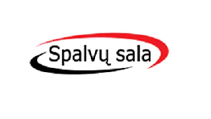 Nuotraukoje pavaizduotas logotipas su juodu šriftu užrašu „Spalvų sala“. Tekstas pabrauktas raudonu brūkšniu, o virš jo yra juodas brūkšnys, sukuriantis tekstą supančią ovalo formą. Fonas baltas. (This text has been generated by AI)