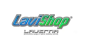 „LaviShop“ logotipas, kuriame yra „Lavi“ mėlyna ir „Shop“ žalia spalva su gradiento efektu. Žemiau mažesniu tekstu „Laverna“ parašyta su žyma „automobilių, dviračių ir sporto įrenginių nuoma“. (This text has been generated by AI)
